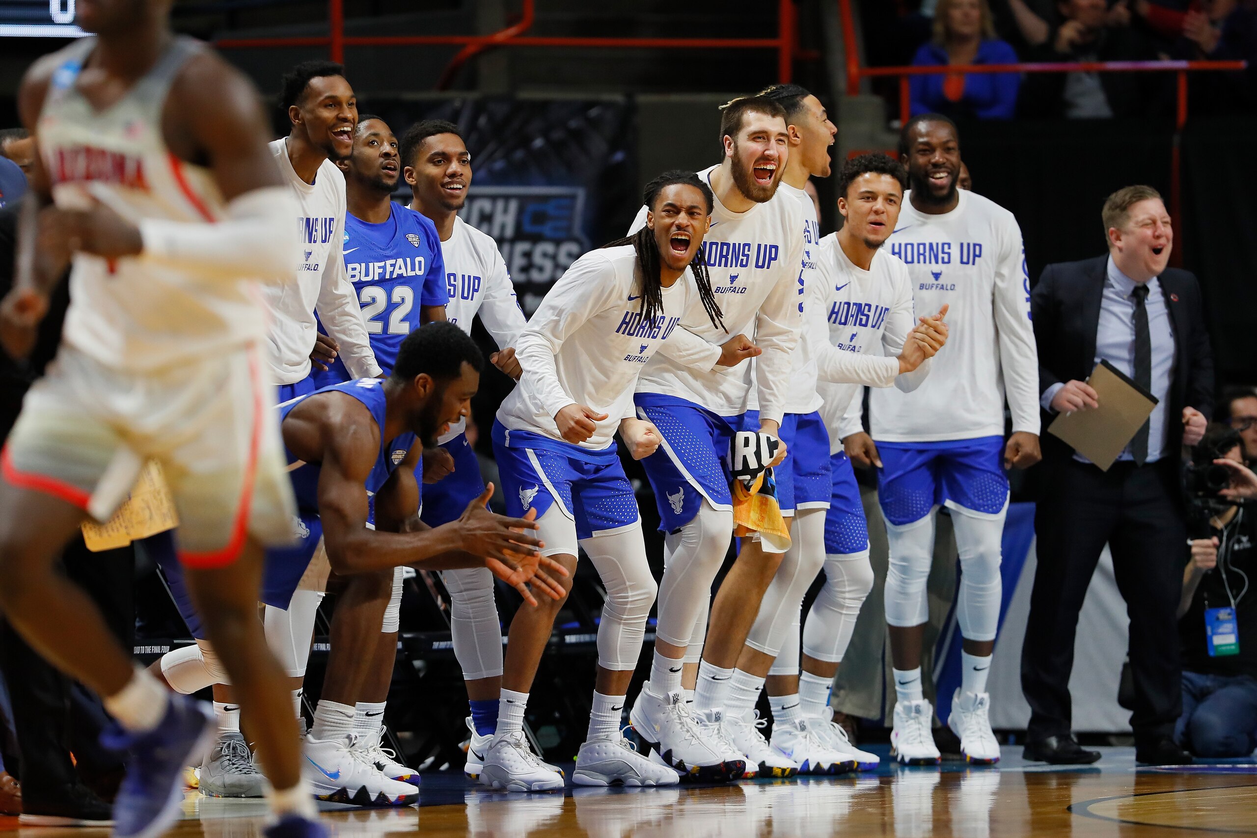BOISE, ID - MARCH 15: The Buffalo Bulls bench reacts in the second half against the Arizona Wildcats during the first round of the 2018 NCAA Men's Basketball Tournament at Taco Bell Arena on March 15, 2018 in Boise, Idaho. (Photo by Kevin C. Cox/Getty I BOISE, ID - MARCH 15: The Buffalo Bulls bench reacts in the second half against the Arizona Wildcats during the first round of the 2018 NCAA Men's Basketball Tournament at Taco Bell Arena on March 15, 2018 in Boise, Idaho. (Photo by Kevin C. Cox/Getty I