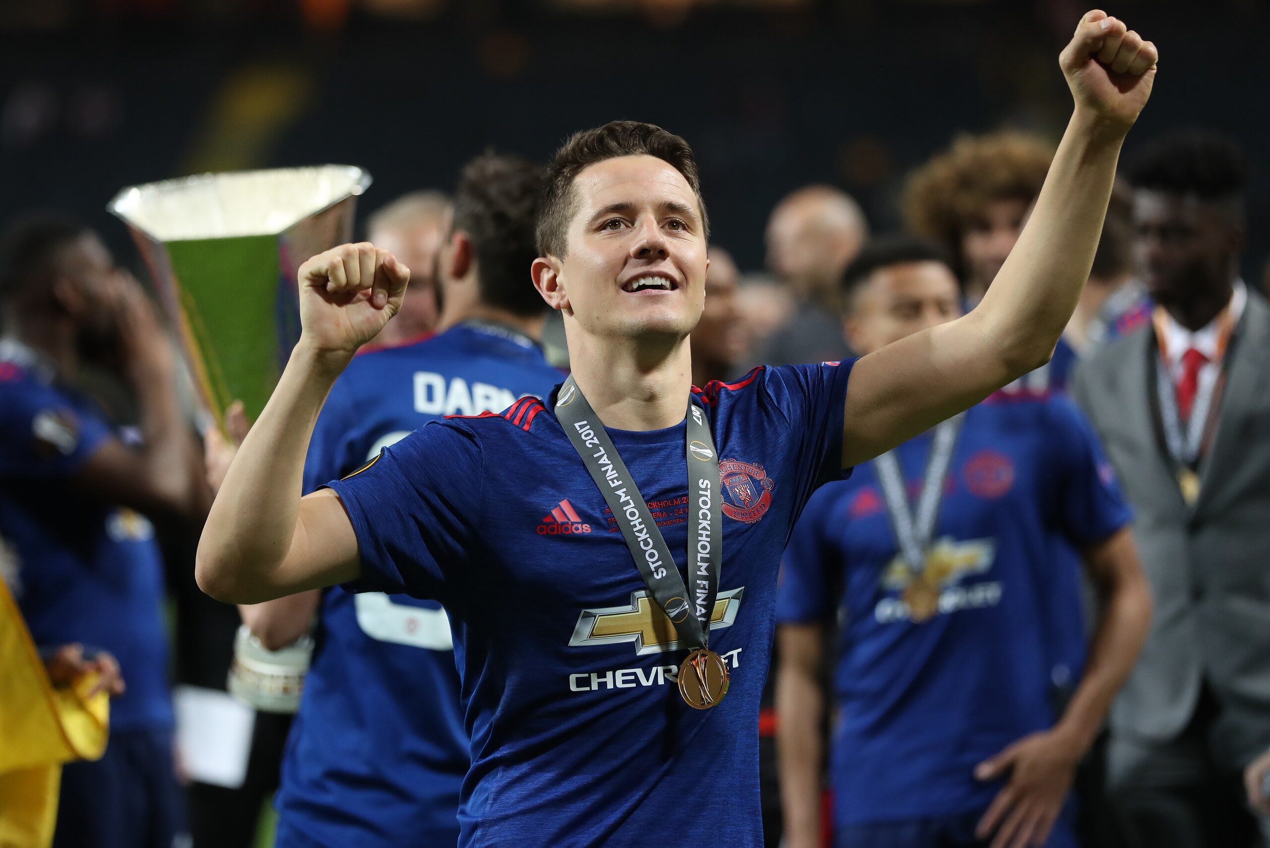 STOCKHOLM, SWEDEN - MAY 24: Ander Herrera of Manchester United celebrates during the UEFA Europa League Final match between Ajax and Manchester United at Friends Arena on May 24, 2017 in Stockholm, Sweden. (Photo by Ian MacNicol/Getty Images)