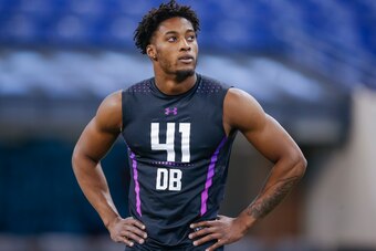 INDIANAPOLIS, IN - MARCH 05: Ohio State defensive back Denzel Ward (DB41) is seen during the NFL Scouting Combine at Lucas Oil Stadium on March 5, 2018 in Indianapolis, Indiana. (Photo by Michael Hickey/Getty Images)