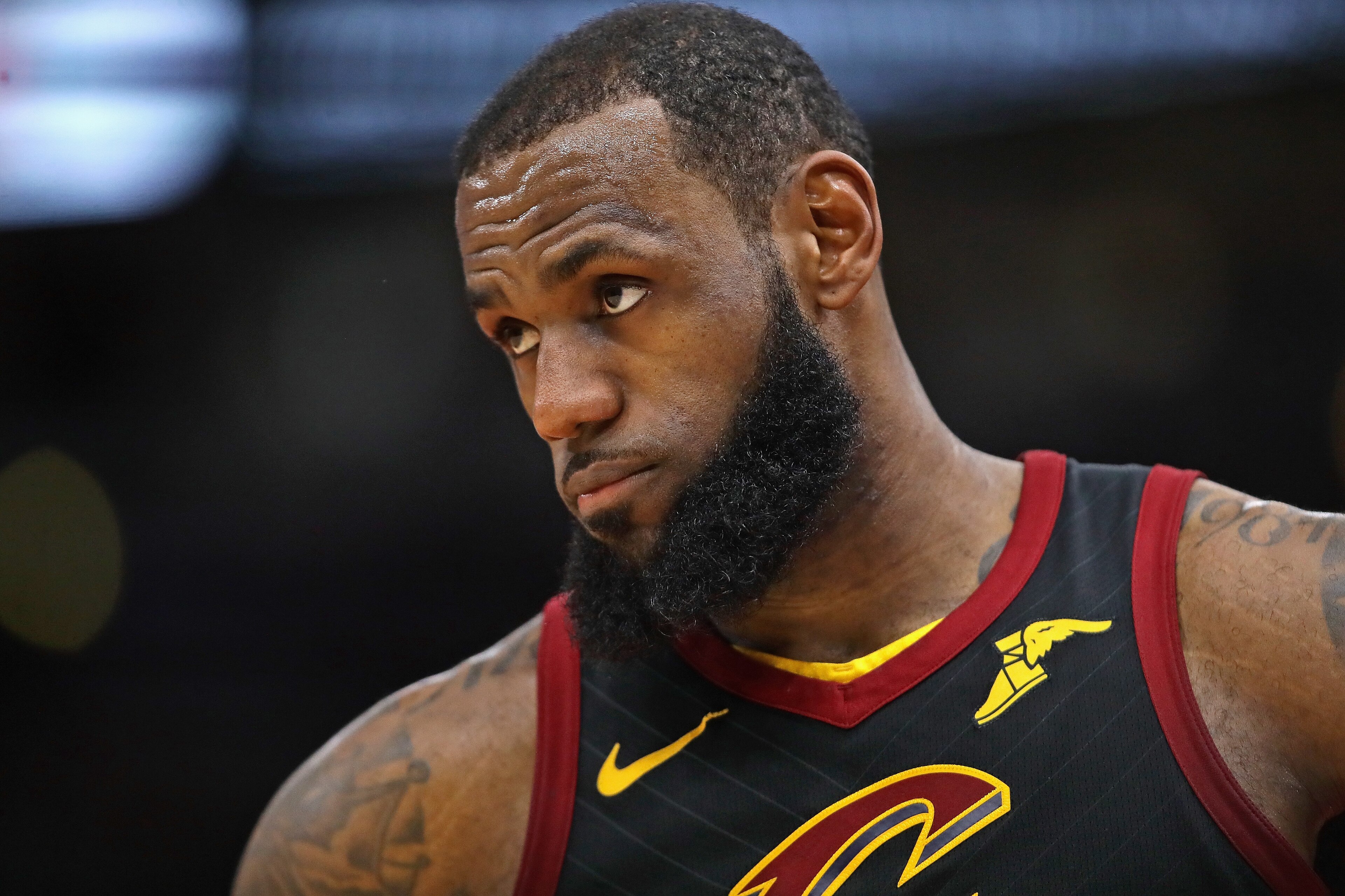 CHICAGO, IL - MARCH 17:  LeBron James #23 of the Cleveland Cavaliers listens to a coach during the second half against the Chicago Bulls at the United Center on March 17, 2018 in Chicago, Illinois. The Cavaliers defeated the Bulls 114-109. NOTE TO USER: U