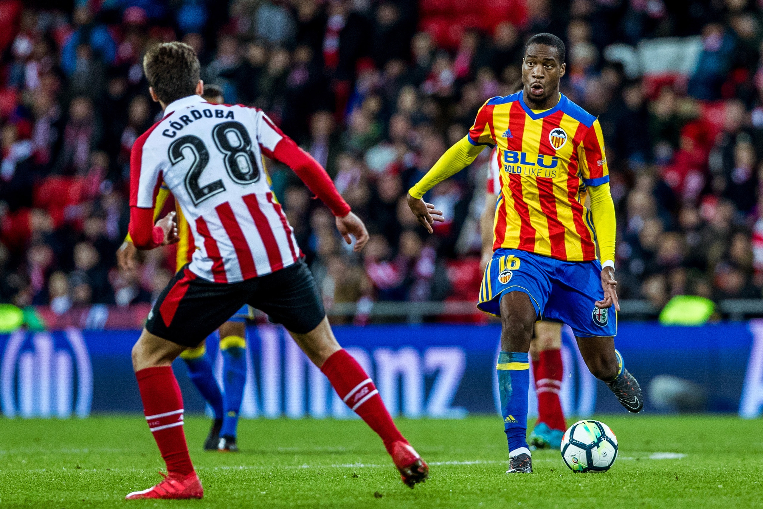 BILBAO, SPAIN - FEBRUARY 28: Geoffrey Kondogbia of Valencia CF  during the La Liga Santander  match between Athletic de Bilbao v Valencia at the Estadio San Mames on February 28, 2018 in Bilbao Spain (Photo by David S. Bustamante/Soccrates /Getty Images)