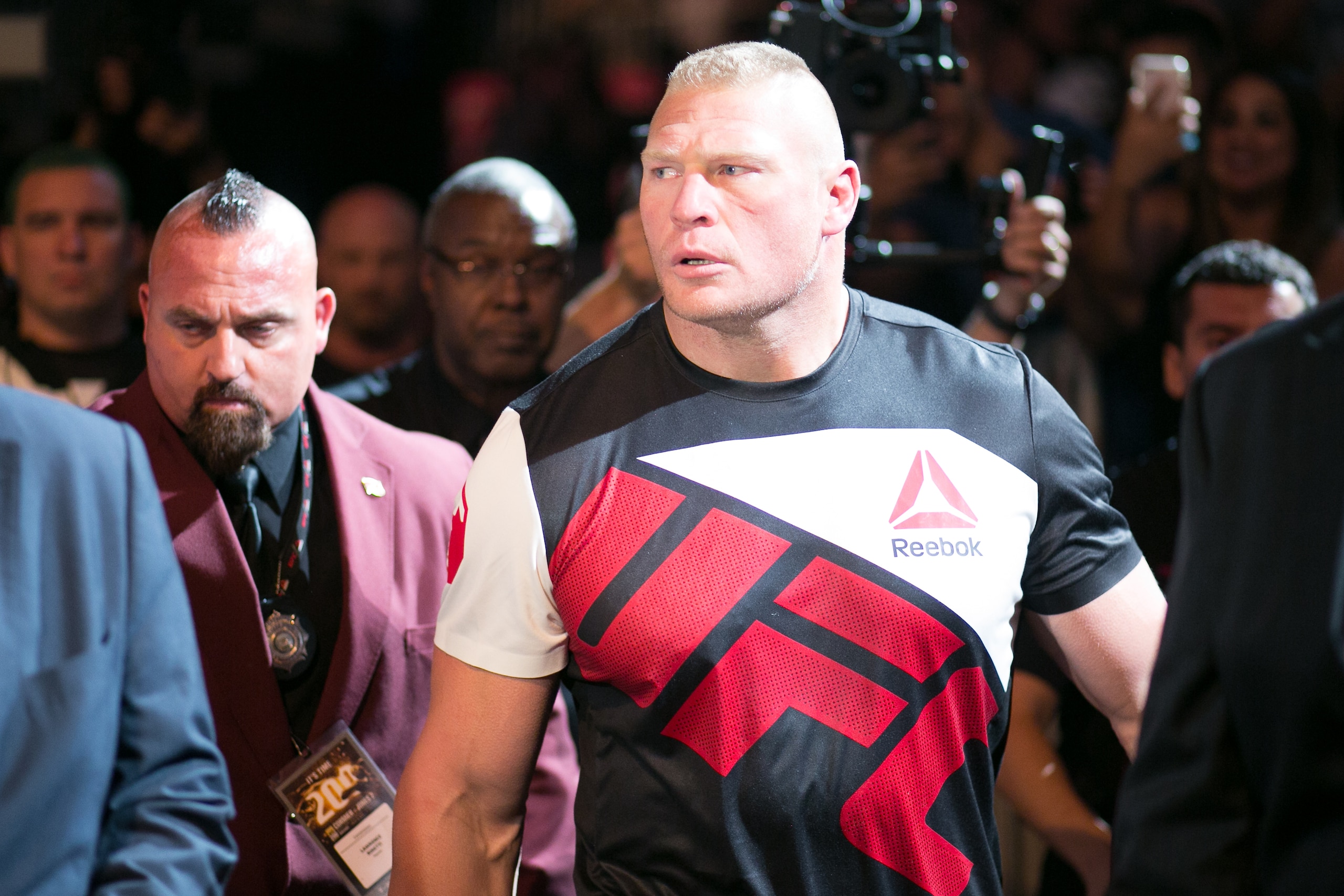 LAS VEGAS, NV - JULY 9: Brock Lesnar walks to the Octagon for his fight against Daniel Cornier during the UFC 200 event at T-Mobile Arena on July 9, 2016 in Las Vegas, Nevada. (Photo by Rey Del Rio/Getty Images) LAS VEGAS, NV - JULY 9: Brock Lesnar walks to the Octagon for his fight against Daniel Cornier during the UFC 200 event at T-Mobile Arena on July 9, 2016 in Las Vegas, Nevada. (Photo by Rey Del Rio/Getty Images)
