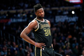 LOS ANGELES, CA - MARCH 16:  Julius Randle #30 of the Los Angeles Lakers during the game against the Miami Heat at Staples Center on March 16, 2018 in Los Angeles, California.  NOTE TO USER: User expressly acknowledges and agrees that, by downloading and 