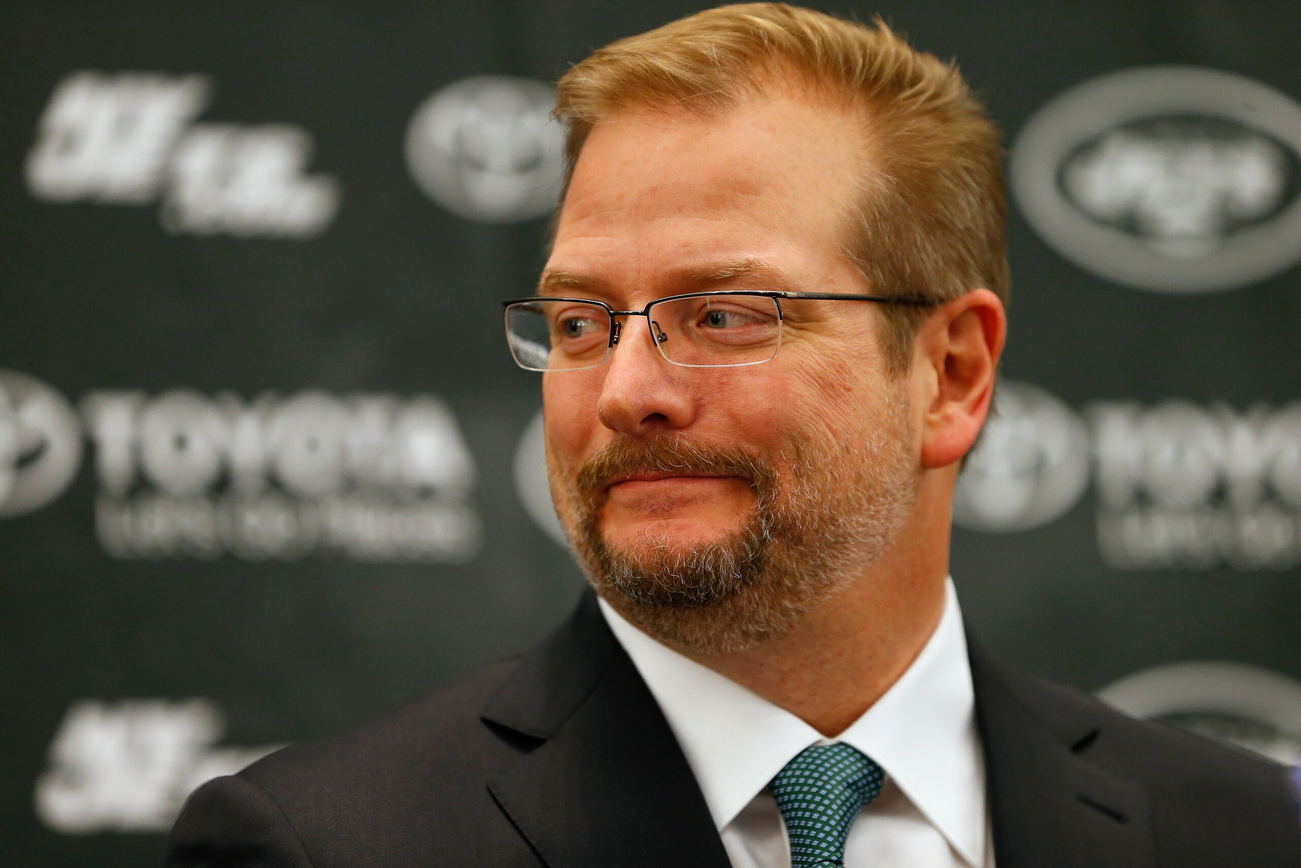 FLORHAM PARK, NJ - JANUARY 21: New York Jets General Manager Mike Maccagnan addresses the media  during a press conference on January 21, 2015 in Florham Park, New Jersey. Maccagnan and Head Coach Todd Bowles were both introduced for the first time. (Phot