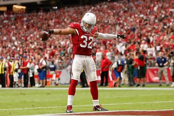 GLENDALE, AZ - SEPTEMBER 27:  Free safety Tyrann Mathieu #32 of the Arizona Cardinals celebrates after an interception during the second quarter of the NFL game against the San Francisco 49ers at the University of Phoenix Stadium on September 27, 2015 in 
