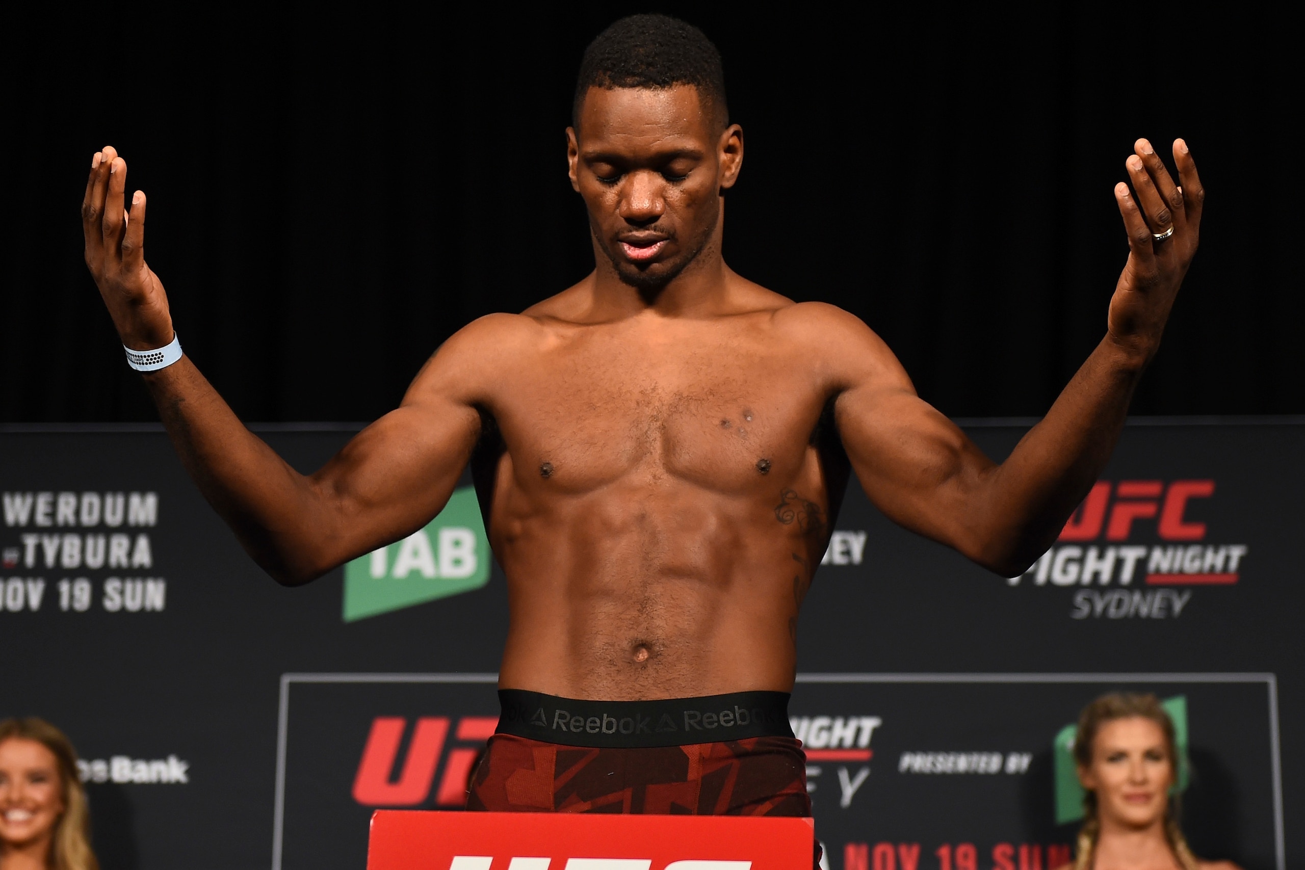 SYDNEY, AUSTRALIA - NOVEMBER 18:  Will Brooks poses on the scale during the UFC Fight Night weigh-in on November 18, 2017 in Sydney, Australia. (Photo by Josh Hedges/Zuffa LLC/Zuffa LLC via Getty Images)