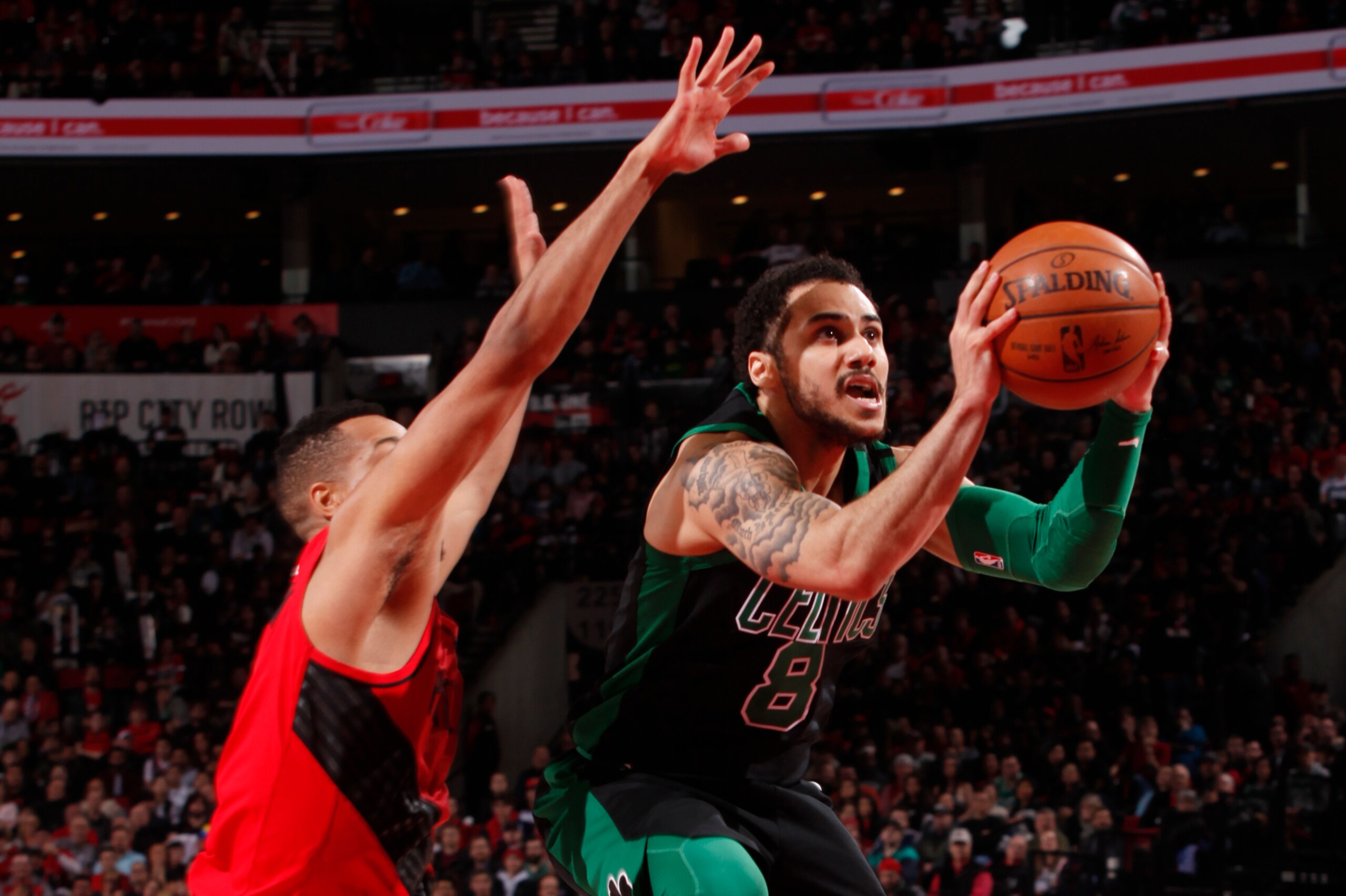 PORTLAND, OR - MARCH 23: Shane Larkin #8 of the Boston Celtics goes to the basket against the Portland Trail Blazers on March 23, 2018 at the Moda Center in Portland, Oregon. NOTE TO USER: User expressly acknowledges and agrees that, by downloading and o PORTLAND, OR - MARCH 23: Shane Larkin #8 of the Boston Celtics goes to the basket against the Portland Trail Blazers on March 23, 2018 at the Moda Center in Portland, Oregon. NOTE TO USER: User expressly acknowledges and agrees that, by downloading and o