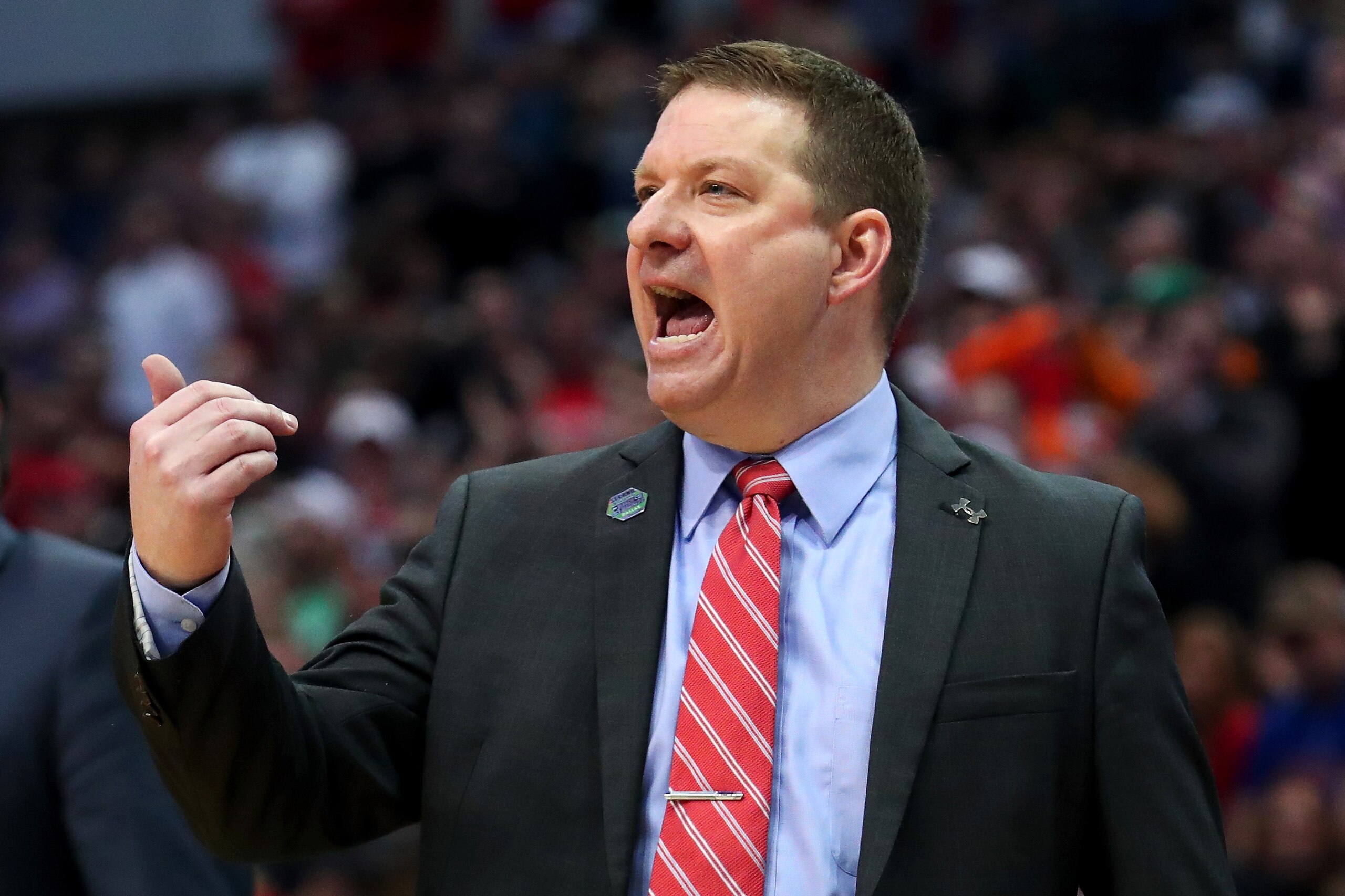 DALLAS, TX - MARCH 17:  Head coach Chris Beard of the Texas Tech Red Raiders calls out instructions in the second half against the Florida Gators during the second round of the 2018 NCAA Tournament at the American Airlines Center on March 17, 2018 in Dall