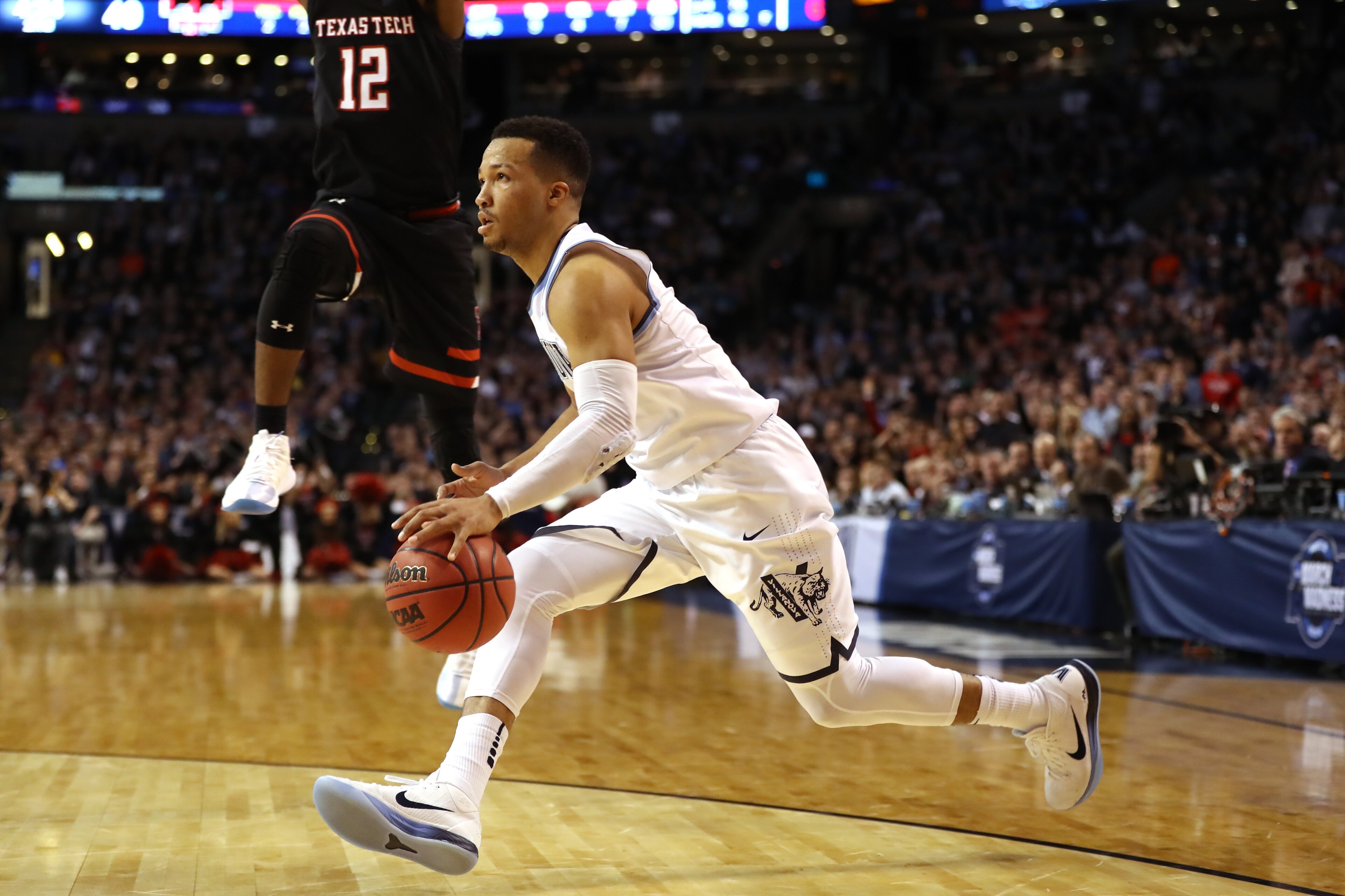 BOSTON, MA - MARCH 25:  Jalen Brunson #1 of the Villanova Wildcats handles the ball on offense against the Texas Tech Red Raiders during the second half in the 2018 NCAA Men's Basketball Tournament East Regional at TD Garden on March 25, 2018 in Boston, M