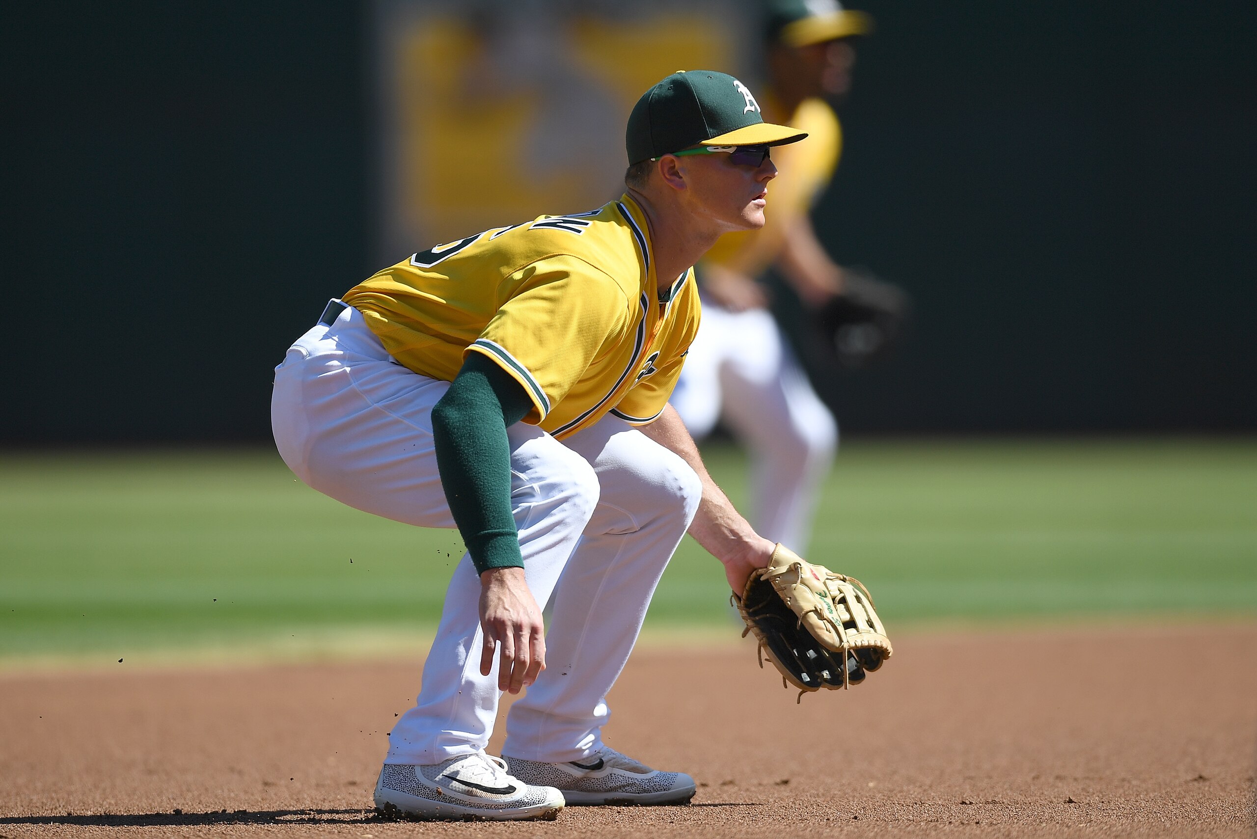 OAKLAND, CA - SEPTEMBER 27:  Matt Chapman #26 of the Oakland Athletics in action against the Seattle Mariners in the top of the first inning at Oakland Alameda Coliseum on September 27, 2017 in Oakland, California.  (Photo by Thearon W. Henderson/Getty Im