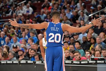 PHILADELPHIA, PA -  MARCH 26: Markelle Fultz #20 of the Philadelphia 76ers guards an inbound pass against the Denver Nuggets at Wells Fargo Center on March 26, 2018 in Philadelphia, Pennsylvania. NOTE TO USER: User expressly acknowledges and agrees that, 
