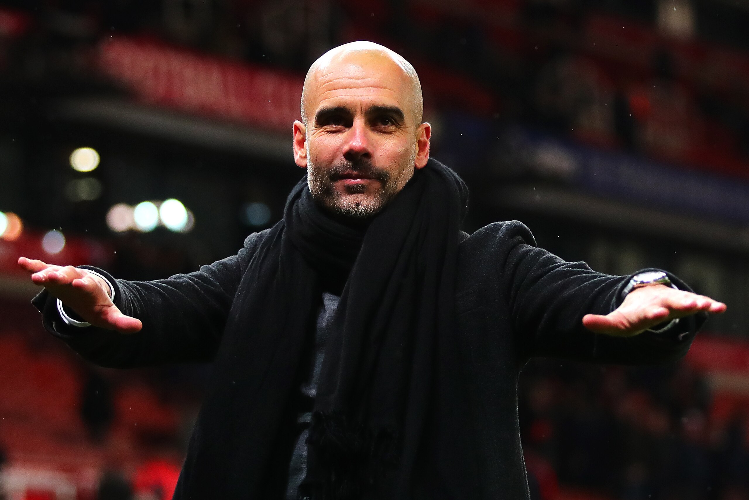 STOKE ON TRENT, ENGLAND - MARCH 12: Manchester City manager Josep Guardiola waves to the crowd following the Premier League match between Stoke City and Manchester City at Bet365 Stadium on March 12, 2018 in Stoke on Trent, England. (Photo by Chris Brunsk STOKE ON TRENT, ENGLAND - MARCH 12: Manchester City manager Josep Guardiola waves to the crowd following the Premier League match between Stoke City and Manchester City at Bet365 Stadium on March 12, 2018 in Stoke on Trent, England. (Photo by Chris Brunsk