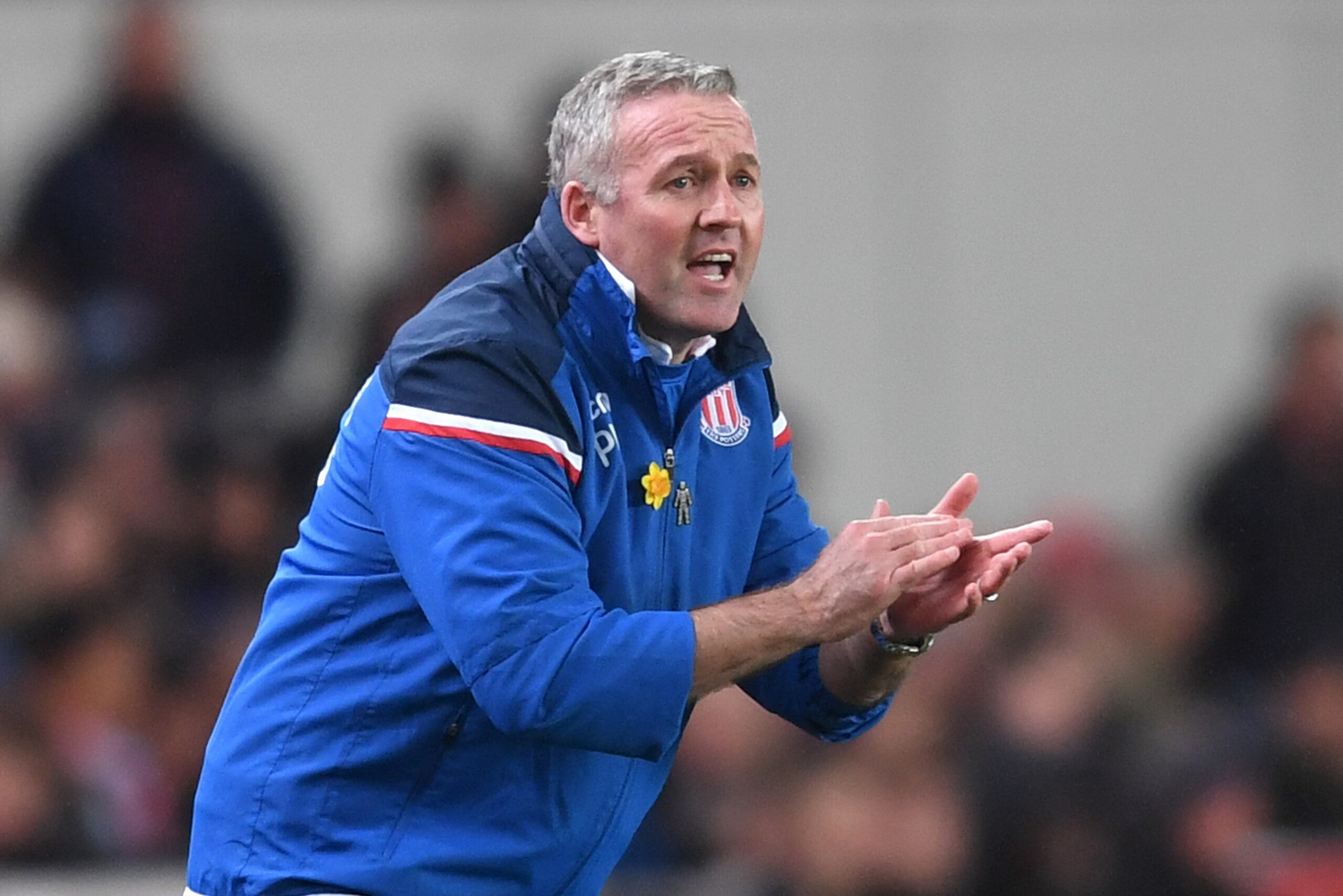 STOKE ON TRENT, ENGLAND - MARCH 12:  Paul Lambert, Manager of Stoke City gives instructions during the Premier League match between Stoke City and Manchester City at Bet365 Stadium on March 12, 2018 in Stoke on Trent, England.  (Photo by Michael Regan/Get