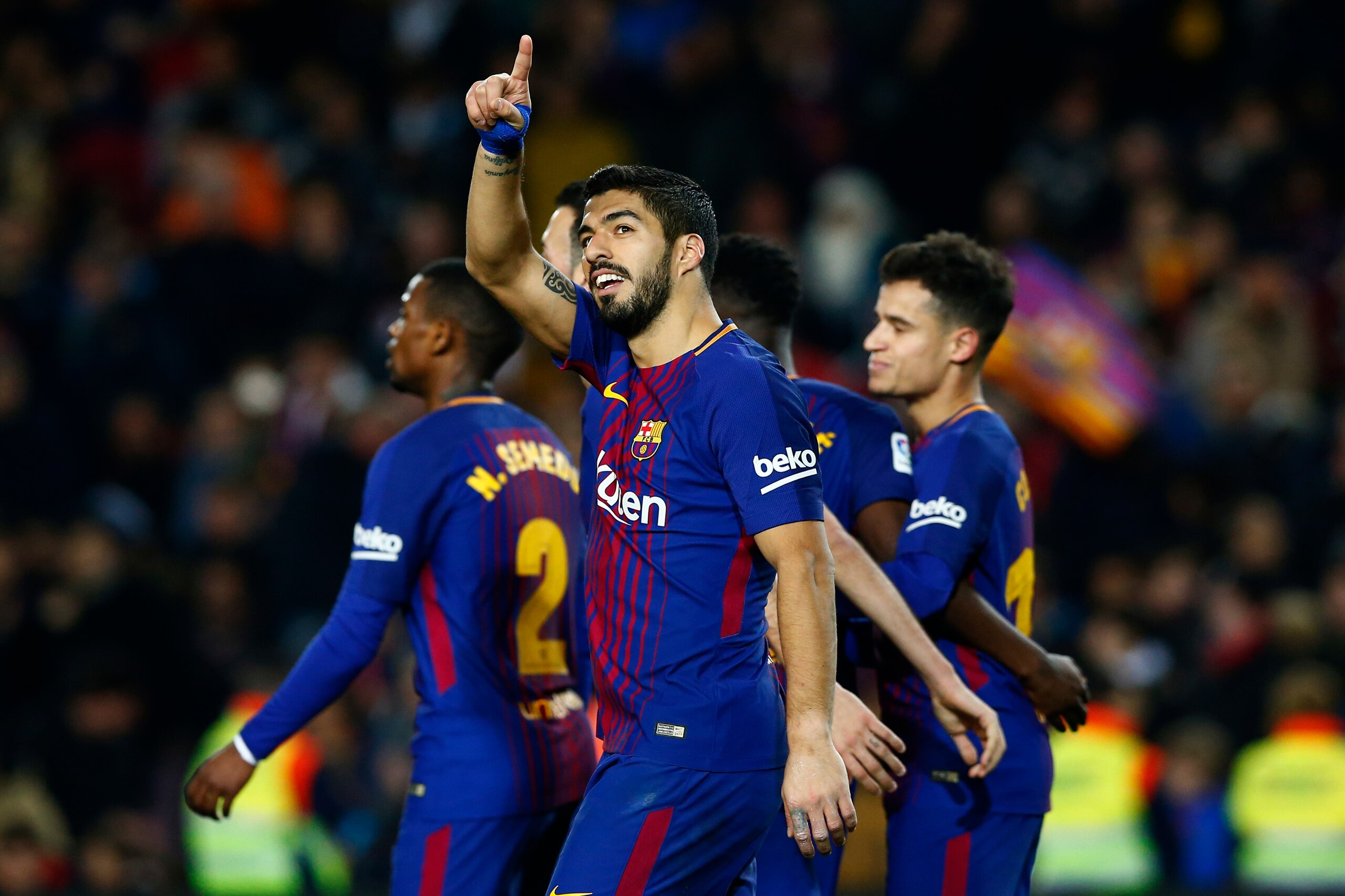 Suarez stayed alert in the box late on.