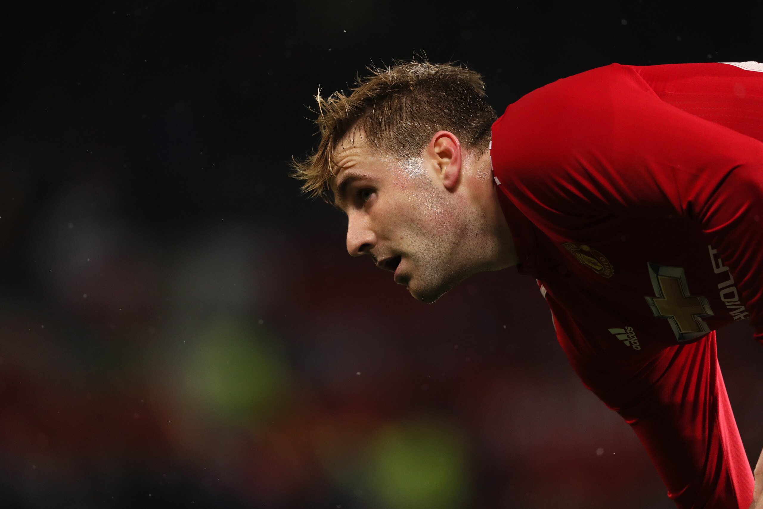 MANCHESTER, ENGLAND - MARCH 17: Luke Shaw of Manchester United during the FA Cup Quarter Final match between Manchester United and  Brighton & Hove Albion at Old Trafford on March 17, 2018 in Manchester, England. (Photo by Matthew Ashton - AMA/Getty Image