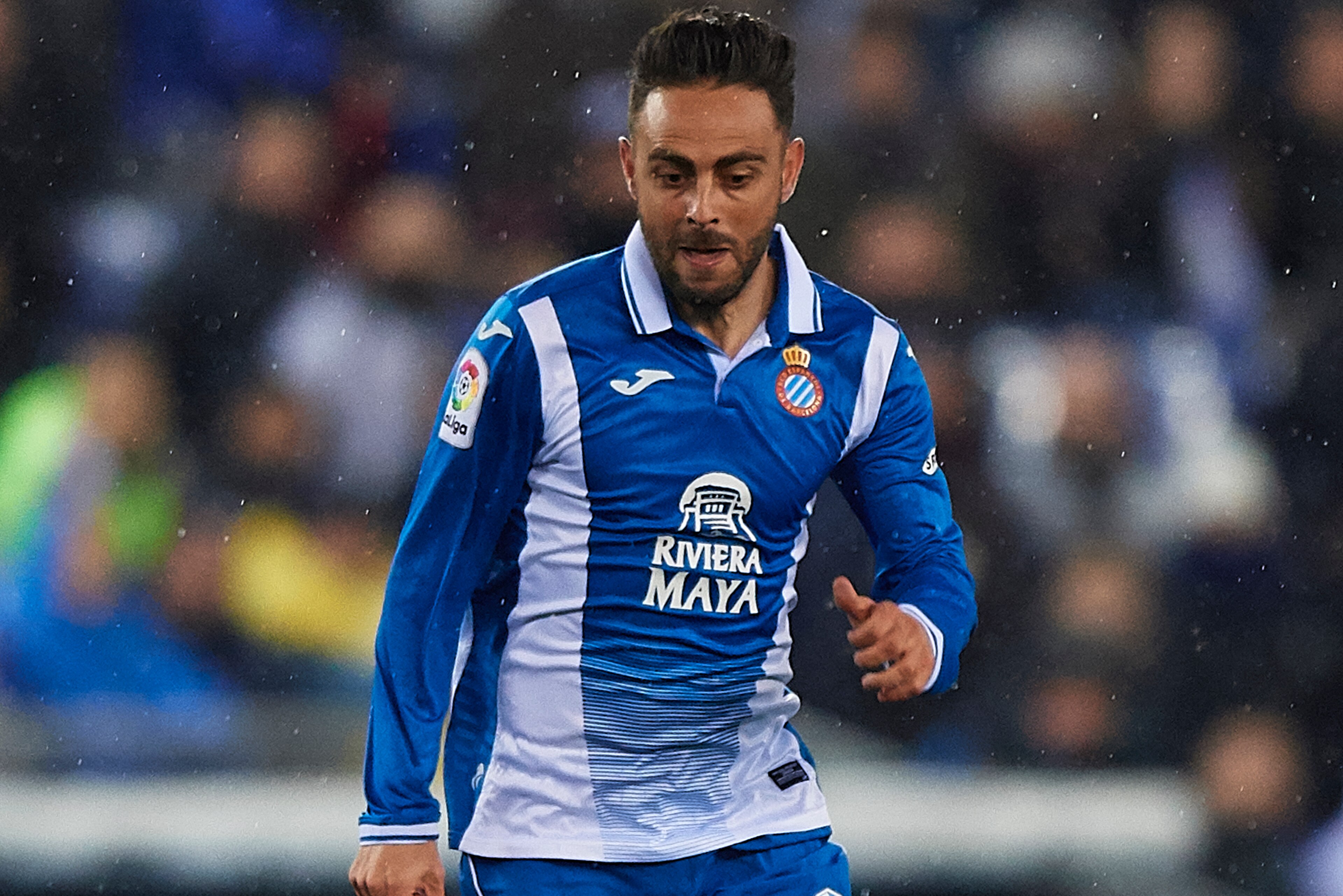 BARCELONA, SPAIN - FEBRUARY 27:  Sergio Garcia of Espanyol runs with the ball during the La Liga match between Espanyol and Real Madrid at Estadio de Cornella-El Prat on February 27, 2018 in Barcelona, Spain.  (Photo by Quality Sport Images/Getty Images)