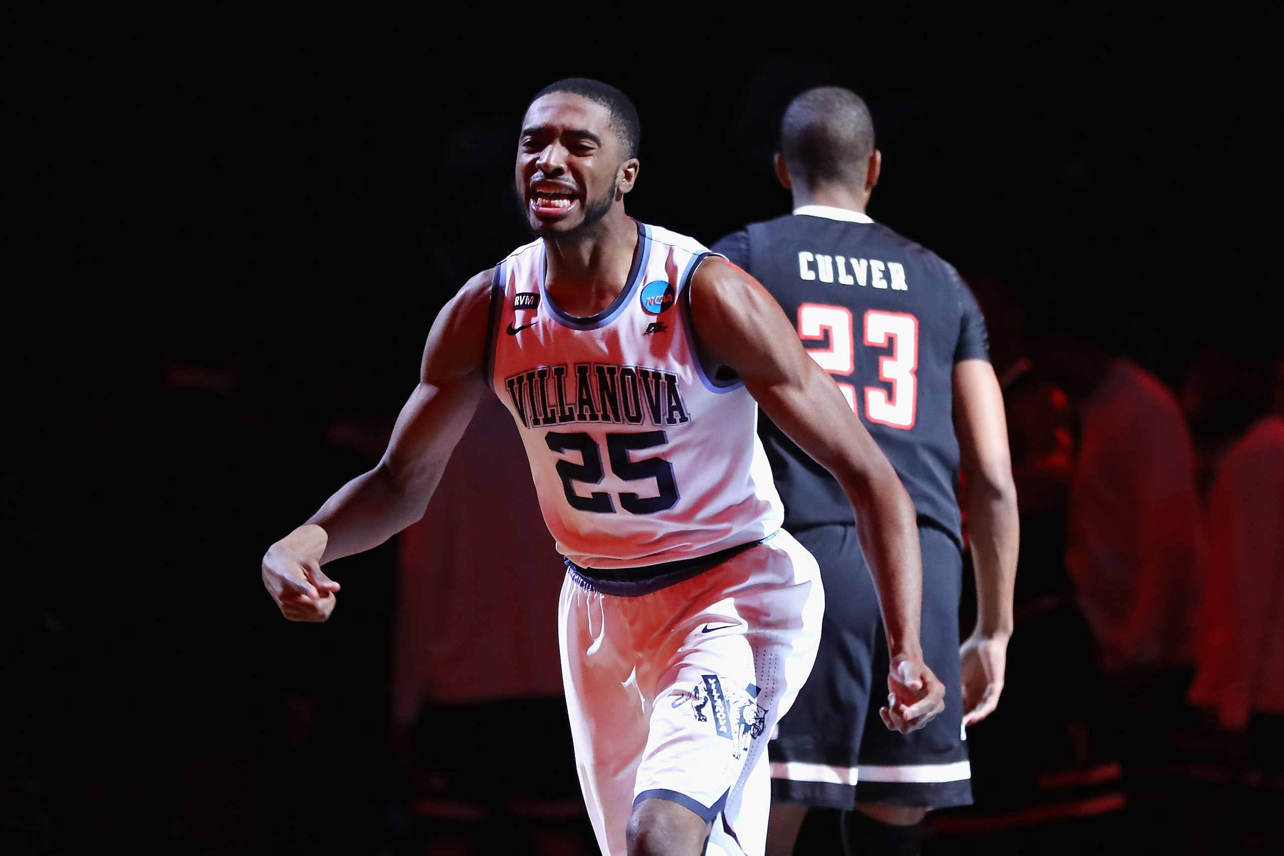 BOSTON, MA - MARCH 25:  Mikal Bridges #25 of the Villanova Wildcats is introduced before facing the Texas Tech Red Raiders in the 2018 NCAA Men's Basketball Tournament East Regional at TD Garden on March 25, 2018 in Boston, Massachusetts.  (Photo by Elsa/