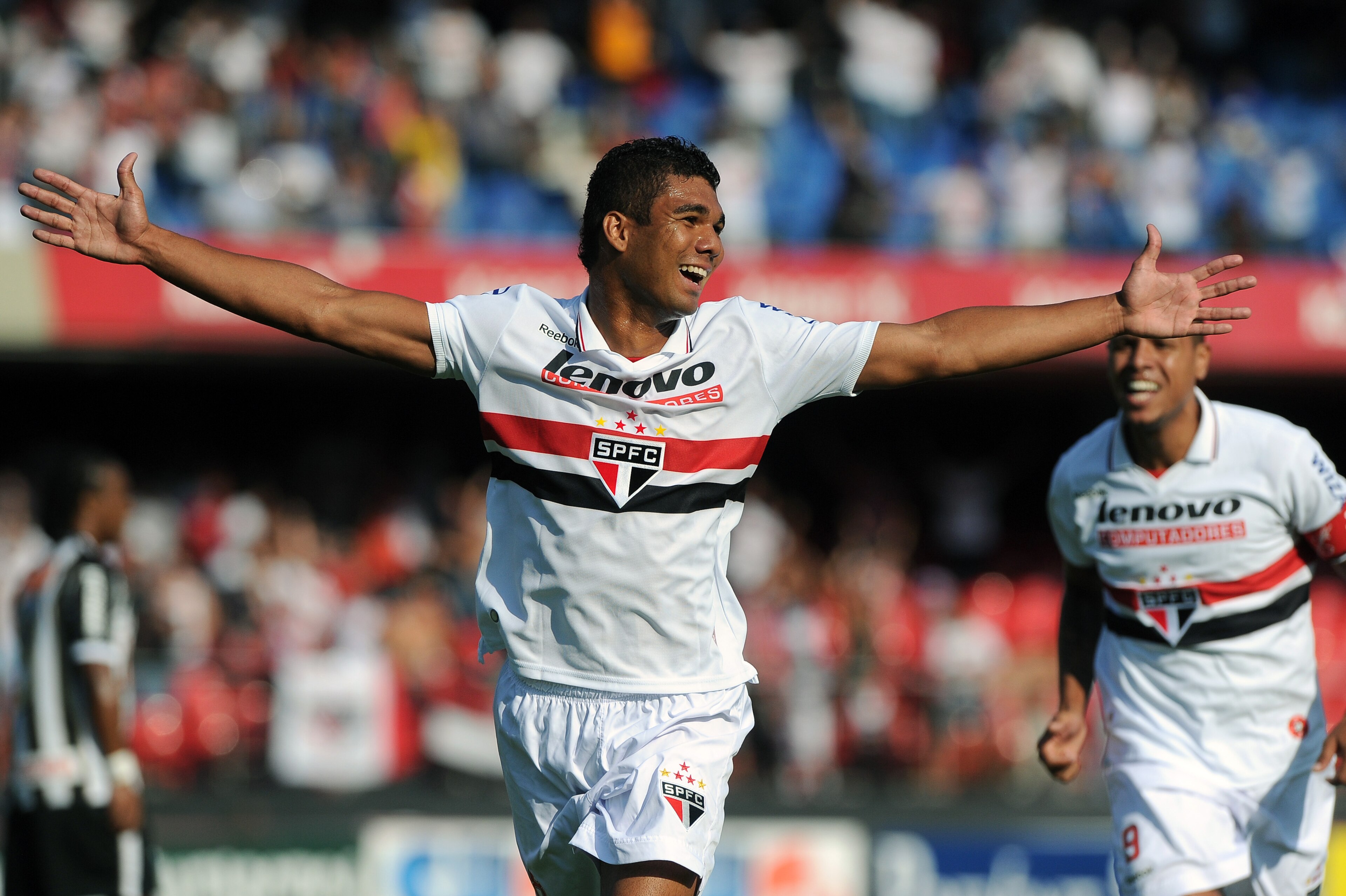 Casemiro (L), of Sao Paulo celebrates after scoring against Santos, during their Paulista championship football match, at Morumbi stadium in Sao Paulo, Brazil on March 18, 2012. AFP PHOTO/Yasuyoshi CHIBA (Photo credit should read YASUYOSHI CHIBA/AFP/Getty Casemiro (L), of Sao Paulo celebrates after scoring against Santos, during their Paulista championship football match, at Morumbi stadium in Sao Paulo, Brazil on March 18, 2012. AFP PHOTO/Yasuyoshi CHIBA (Photo credit should read YASUYOSHI CHIBA/AFP/Getty
