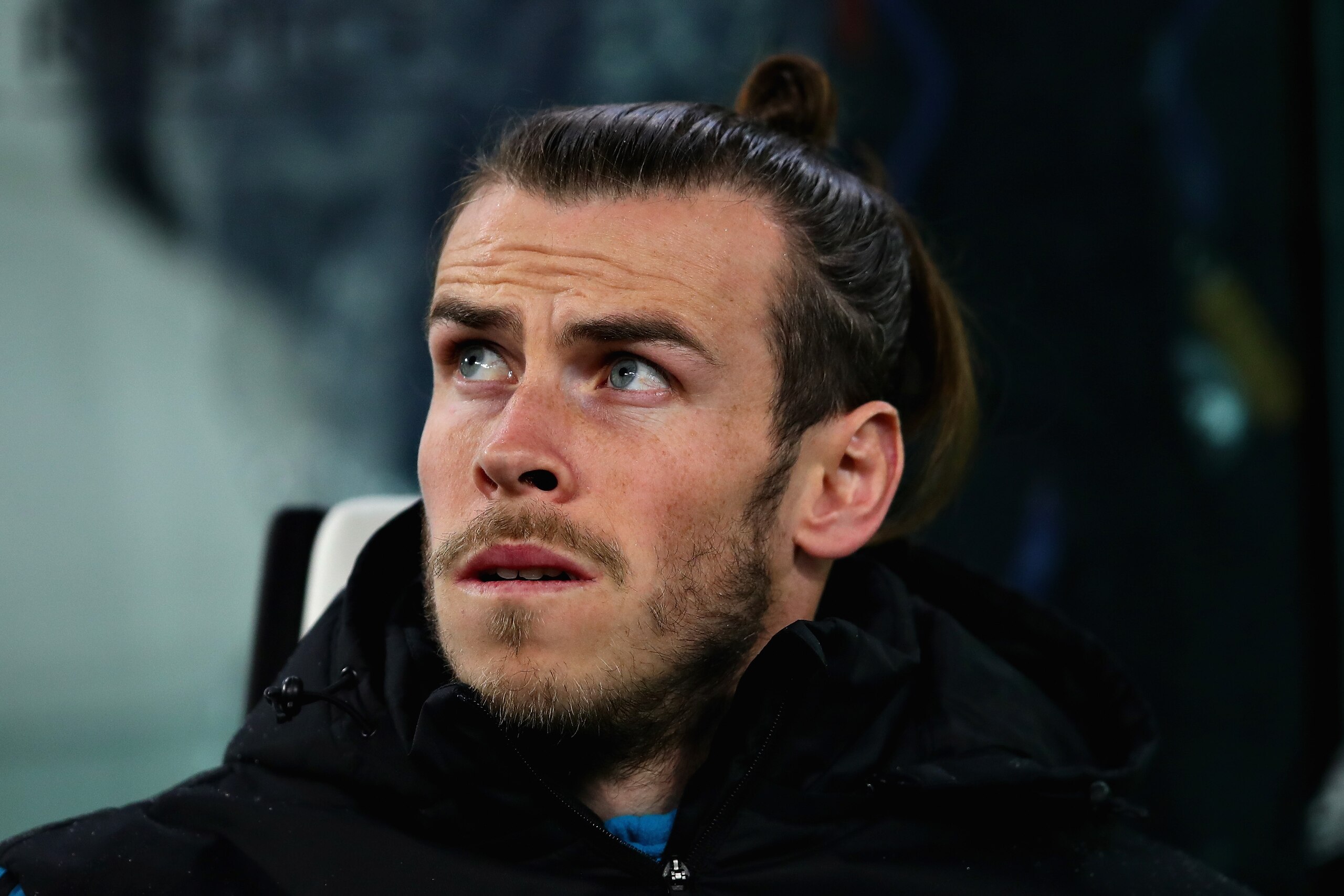 TURIN, ITALY - APRIL 03:  Gareth Bale of Real Madrid looks on from the substitutes bench during the UEFA Champions League Quarter Final, first leg match between Juventus and Real Madrid at Juventus Stadium on April 3, 2018 in Turin, Italy.  (Photo by Chri