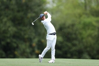 AUGUSTA, GA - APRIL 04:  Rory McIlroy of Northern Ireland plays a shot during a practice round prior to the start of the 2018 Masters Tournament at Augusta National Golf Club on April 4, 2018 in Augusta, Georgia.  (Photo by David Cannon/Getty Images)