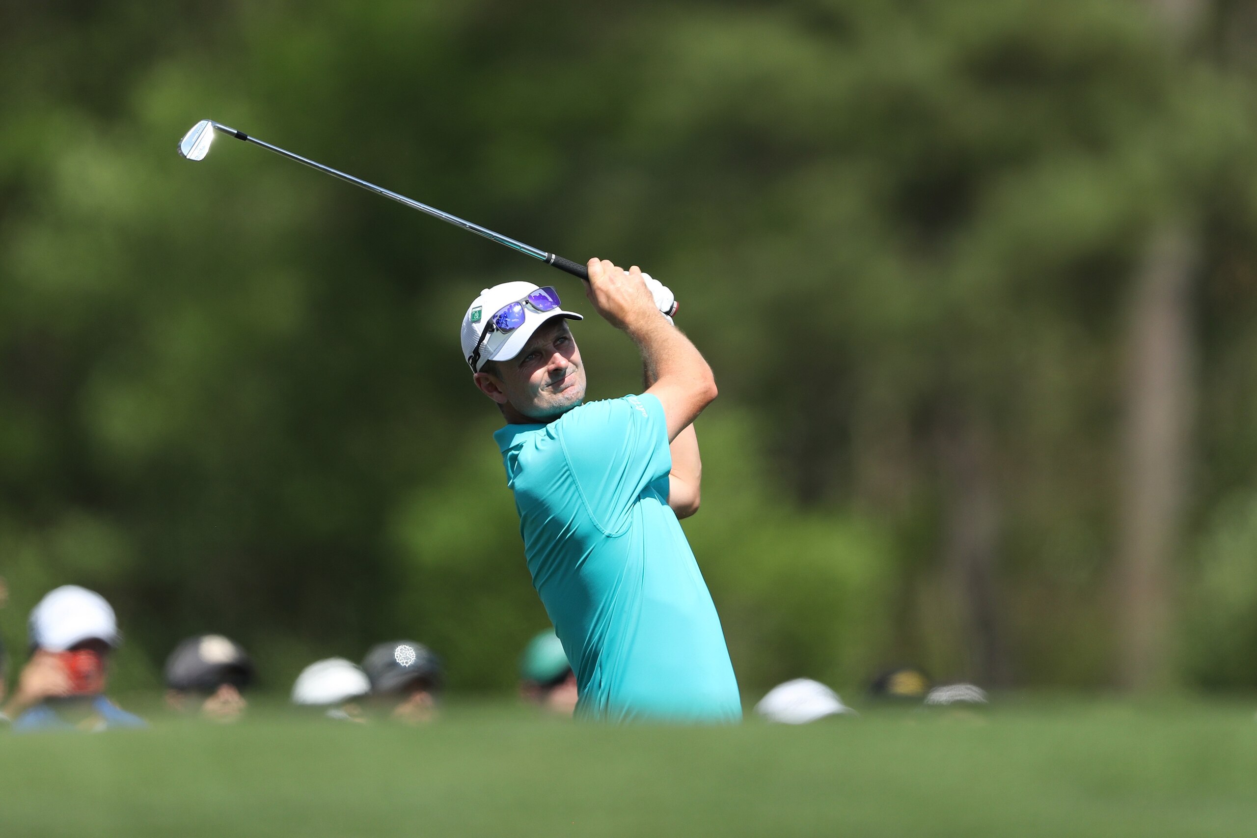 AUGUSTA, GA - APRIL 03:  Justin Rose of England plays his shot from the 12th tee during a practice round prior to the start of the 2018 Masters Tournament at Augusta National Golf Club on April 3, 2018 in Augusta, Georgia.  (Photo by David Cannon/Getty Im