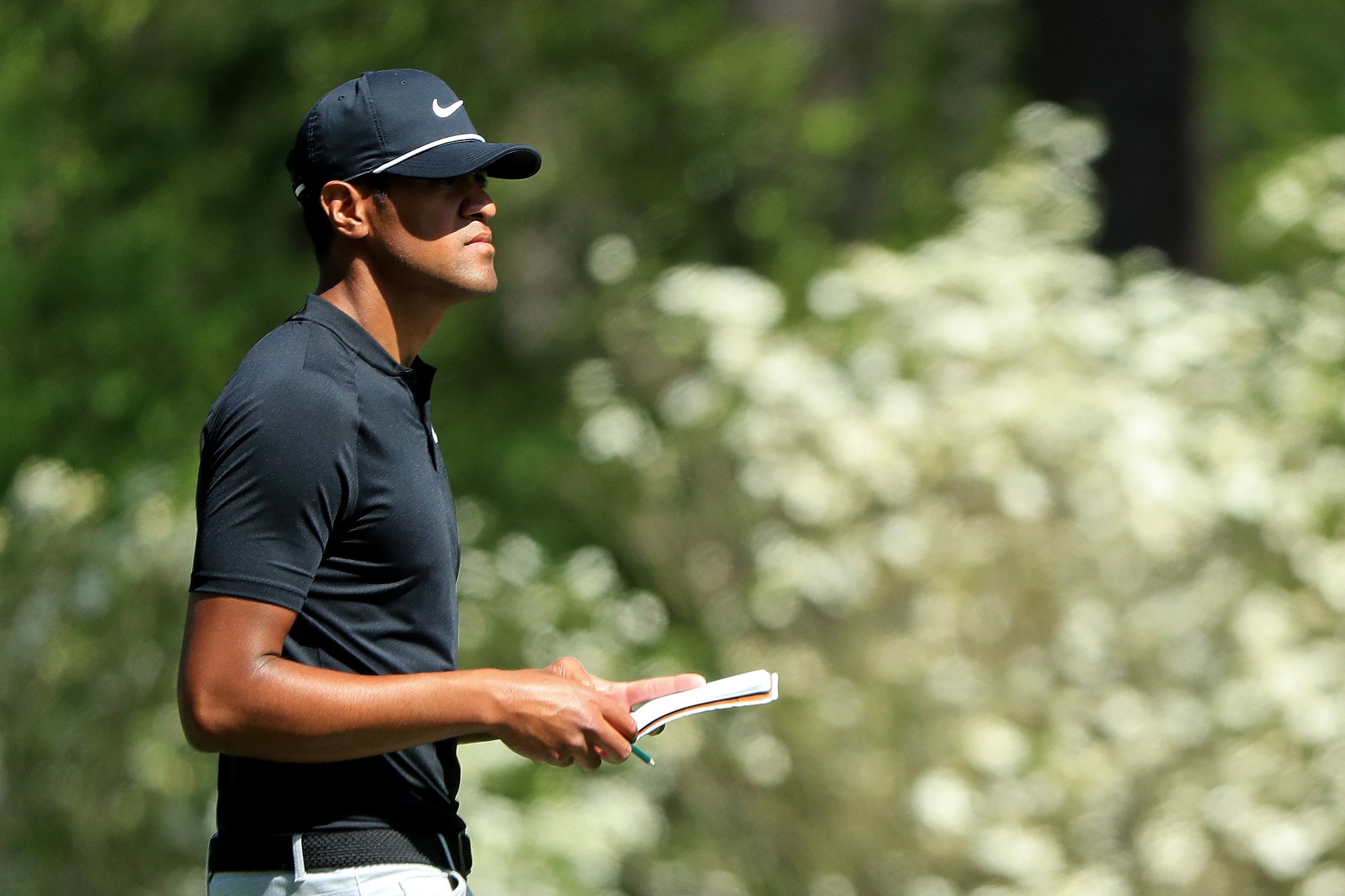 AUGUSTA, GA - APRIL 05:  Tony Finau of the United States prepares to hit his second shot on the 11th hole during the first round of the 2018 Masters Tournament at Augusta National Golf Club on April 5, 2018 in Augusta, Georgia.  (Photo by Andrew Redington