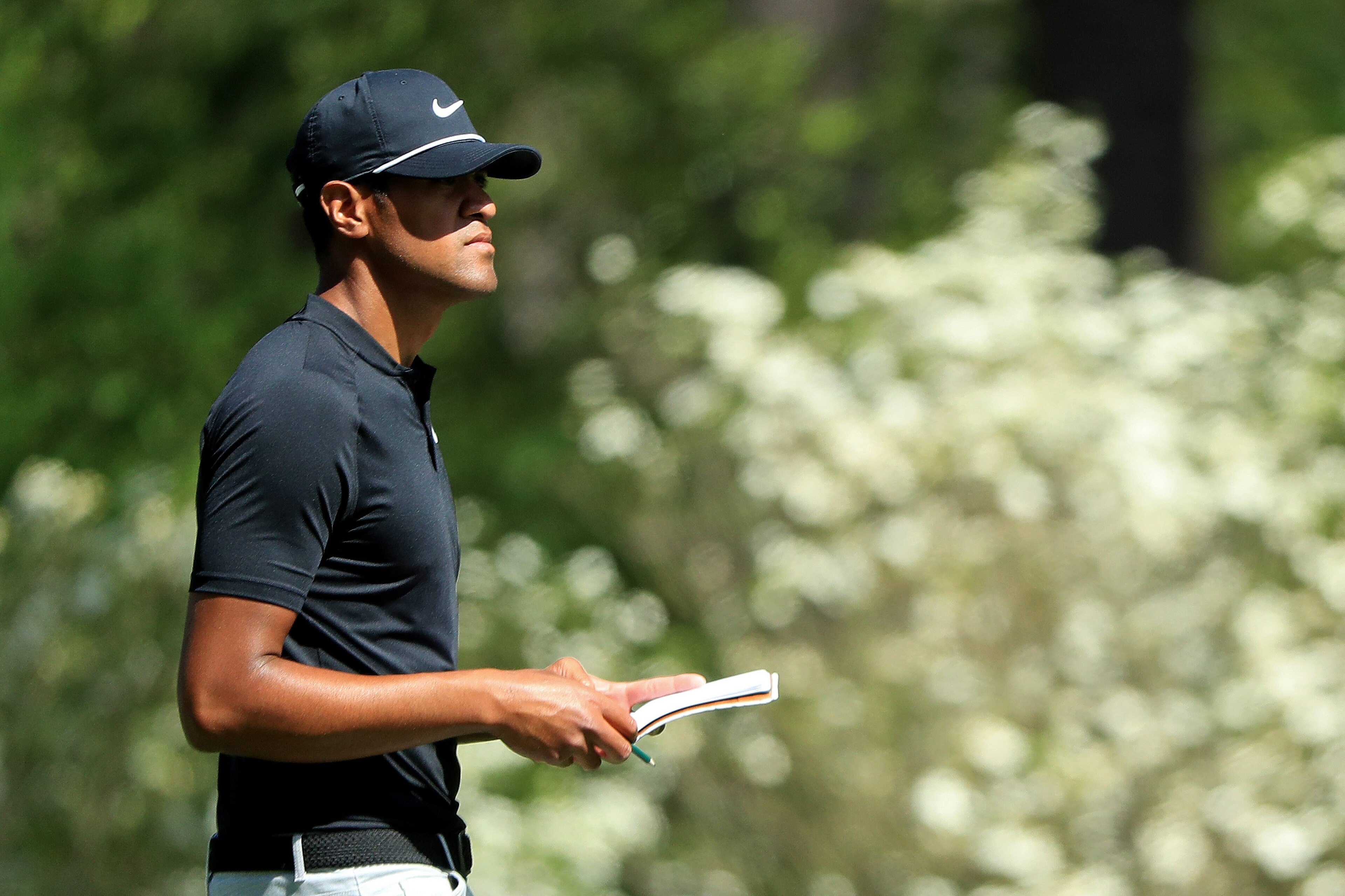 AUGUSTA, GA - APRIL 05:  Tony Finau of the United States prepares to hit his second shot on the 11th hole during the first round of the 2018 Masters Tournament at Augusta National Golf Club on April 5, 2018 in Augusta, Georgia.  (Photo by Andrew Redington
