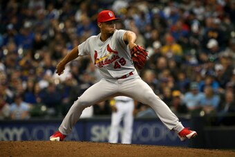 MILWAUKEE, WI - APRIL 02:  Jordan Hicks #49 of the St. Louis Cardinals pitches in the eighth inning against the Milwaukee Brewers at Miller Park on April 2, 2018 in Milwaukee, Wisconsin. (Dylan Buell/Getty Images) *** Local Caption *** Jordan Hicks