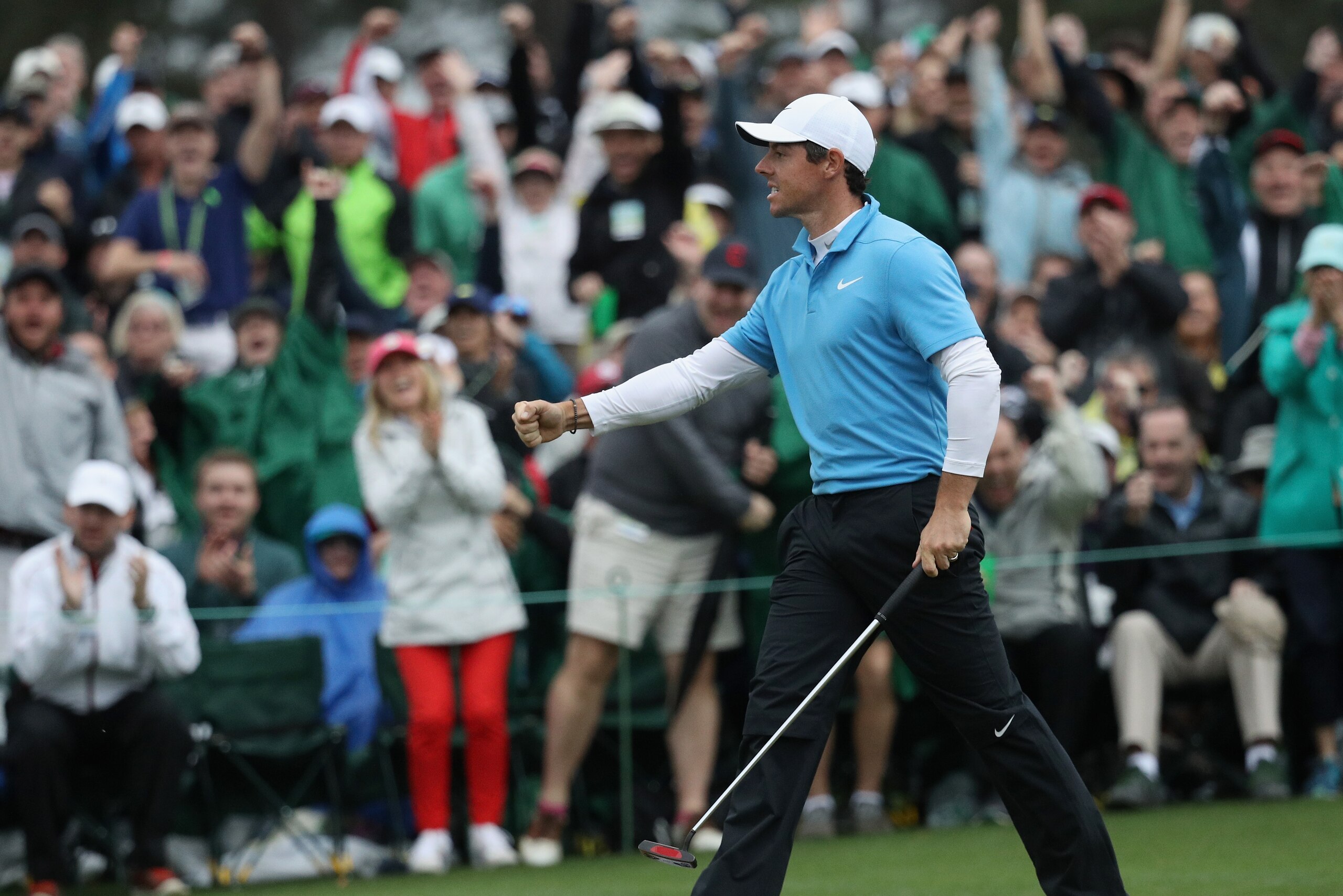 AUGUSTA, GA - APRIL 07: Rory McIlroy of Northern Ireland walks up the 18th green  during the third round of the 2018 Masters Tournament at Augusta National Golf Club on April 7, 2018 in Augusta, Georgia.  (Photo by Patrick Smith/Getty Images)