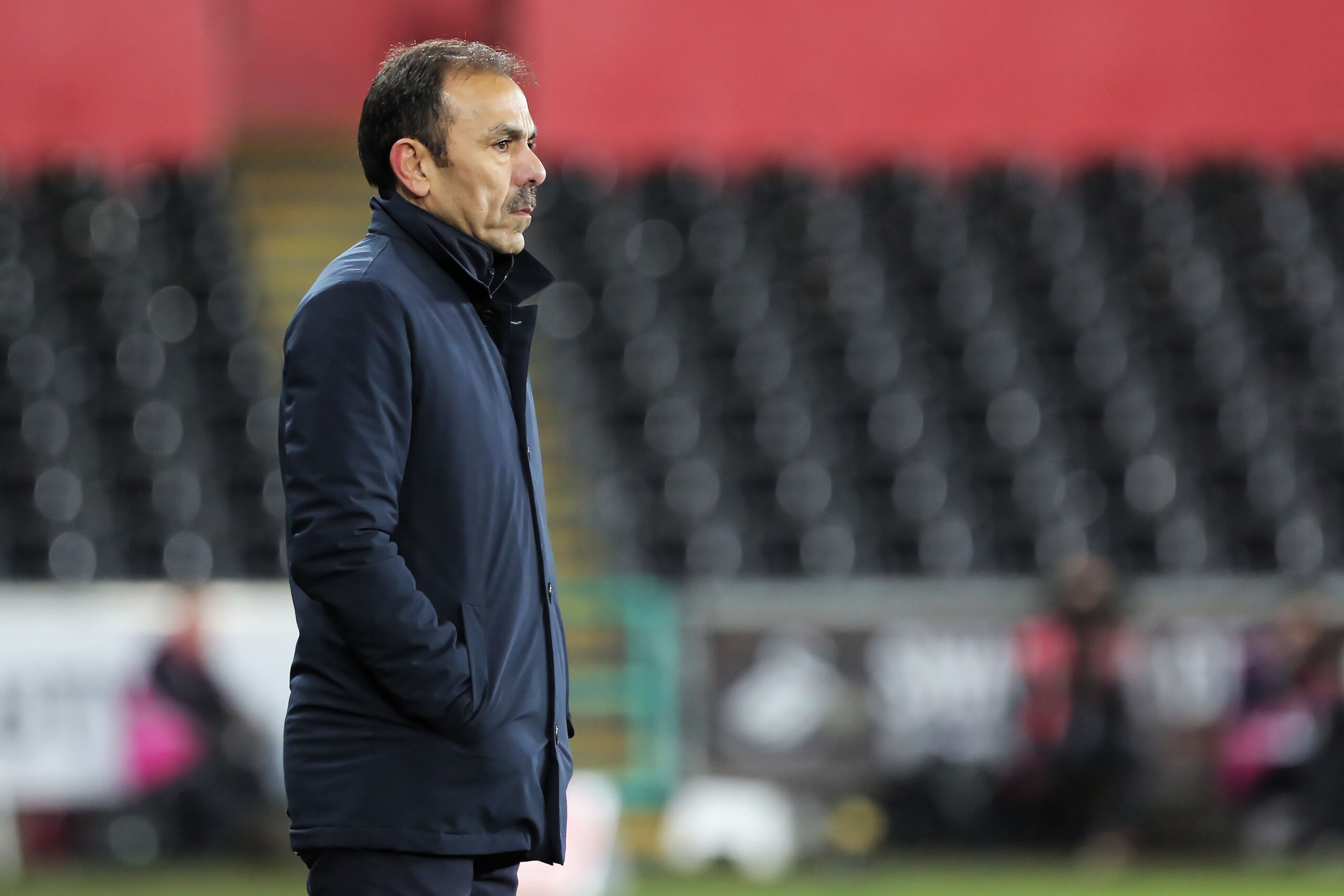 SWANSEA, WALES - FEBRUARY 27: Sheffield Wednesday manager Jos Luhukay stands on the touch line during The Emirates FA Cup Fifth Round Replay match between Swansea City and Sheffield Wednesday at the Liberty Stadium on February 27, 2018 in Swansea, Wales. 