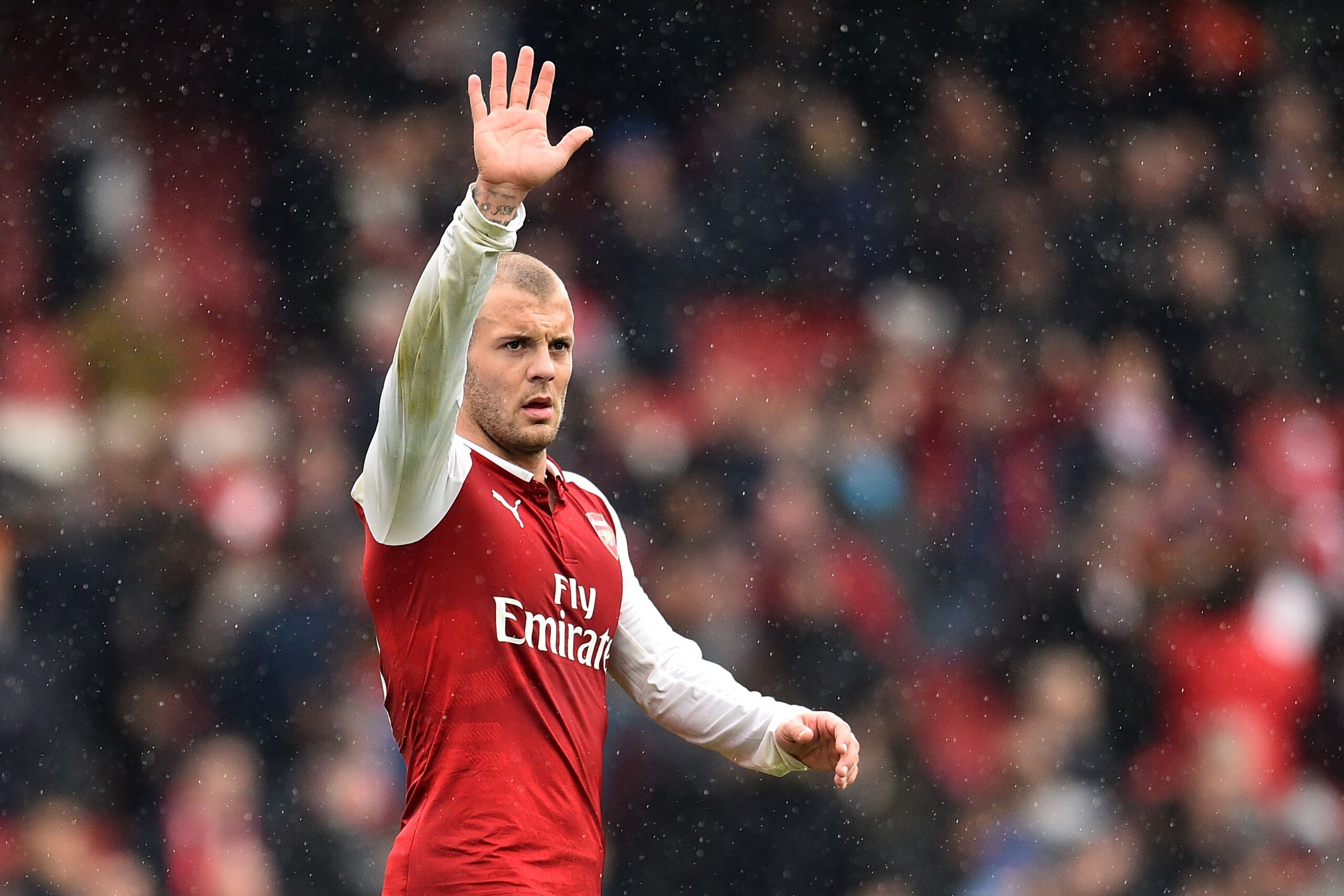 Arsenal's English midfielder Jack Wilshere reacts at the final whistle during the English Premier League football match between Arsenal and Southampton at the Emirates Stadium in London on April 8, 2018.  / AFP PHOTO / Glyn KIRK / RESTRICTED TO EDITORIAL 