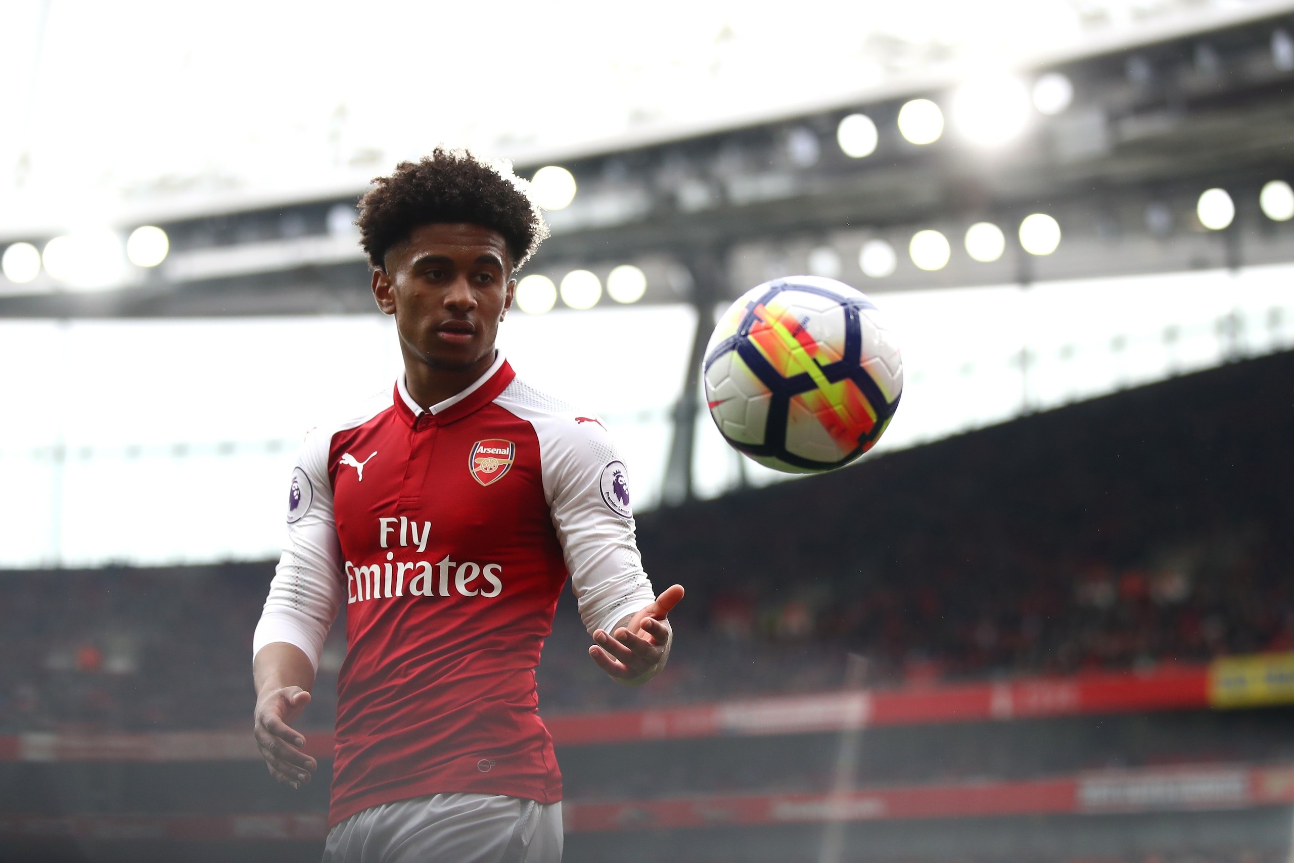 LONDON, ENGLAND - APRIL 08:  Reiss Nelson of Arsenal during the Premier League match between Arsenal and Southampton at Emirates Stadium on April 8, 2018 in London, England.  (Photo by Julian Finney/Getty Images)