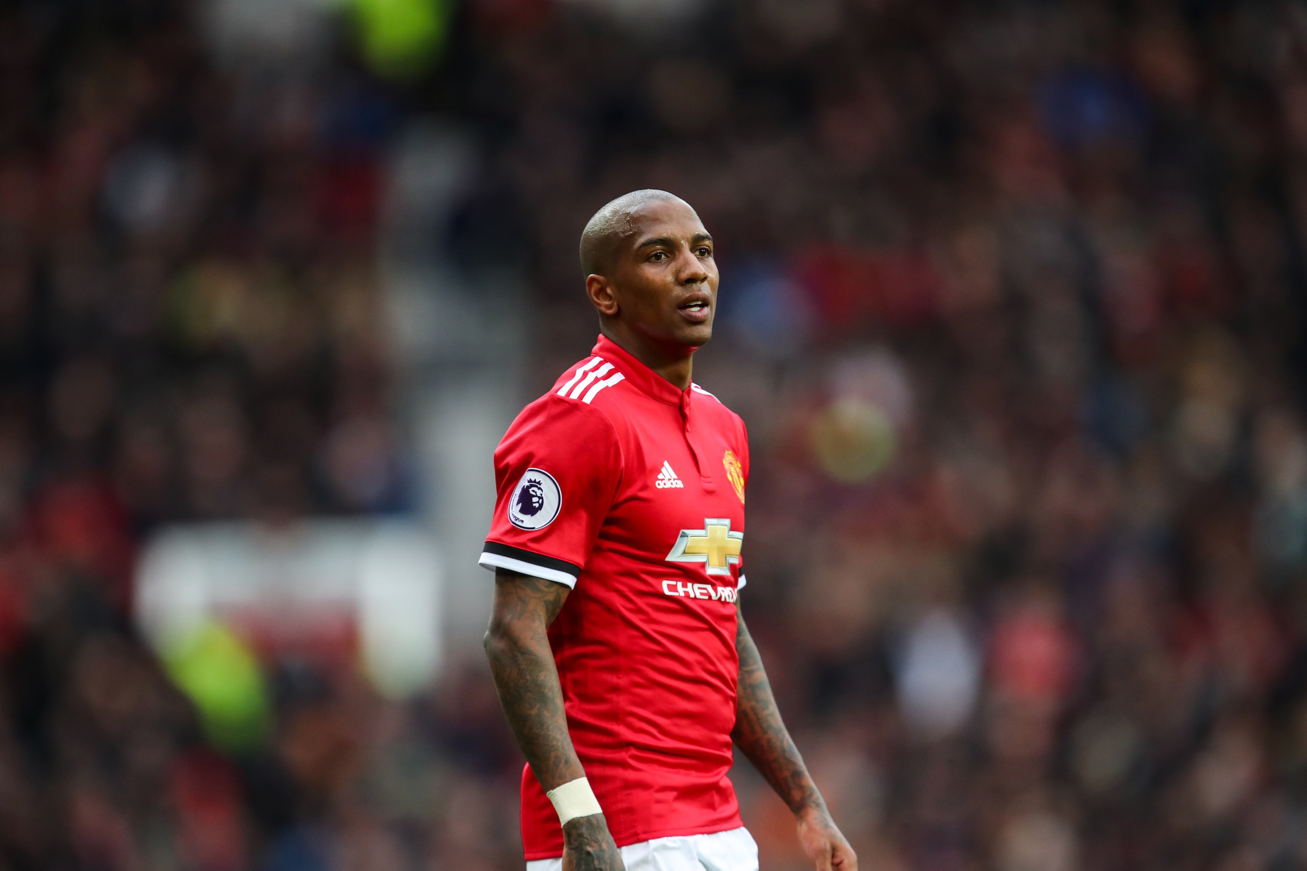 MANCHESTER, ENGLAND - MARCH 31: Ashley Young of Manchester United during the Premier League match between Manchester United and Swansea City at Old Trafford on March 31, 2018 in Manchester, England. (Photo by Robbie Jay Barratt - AMA/Getty Images)