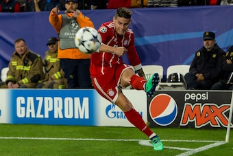 SEVILLE, SPAIN - APRIL 03: James Rodriguez of Bayern Muenchen controls the ball during the UEFA Champions League Quarter-Final first leg match between Sevilla FC and Bayern Muenchen at Estadio Ramon Sanchez Pizjuan on April 3, 2018 in Seville, Spain. (Pho