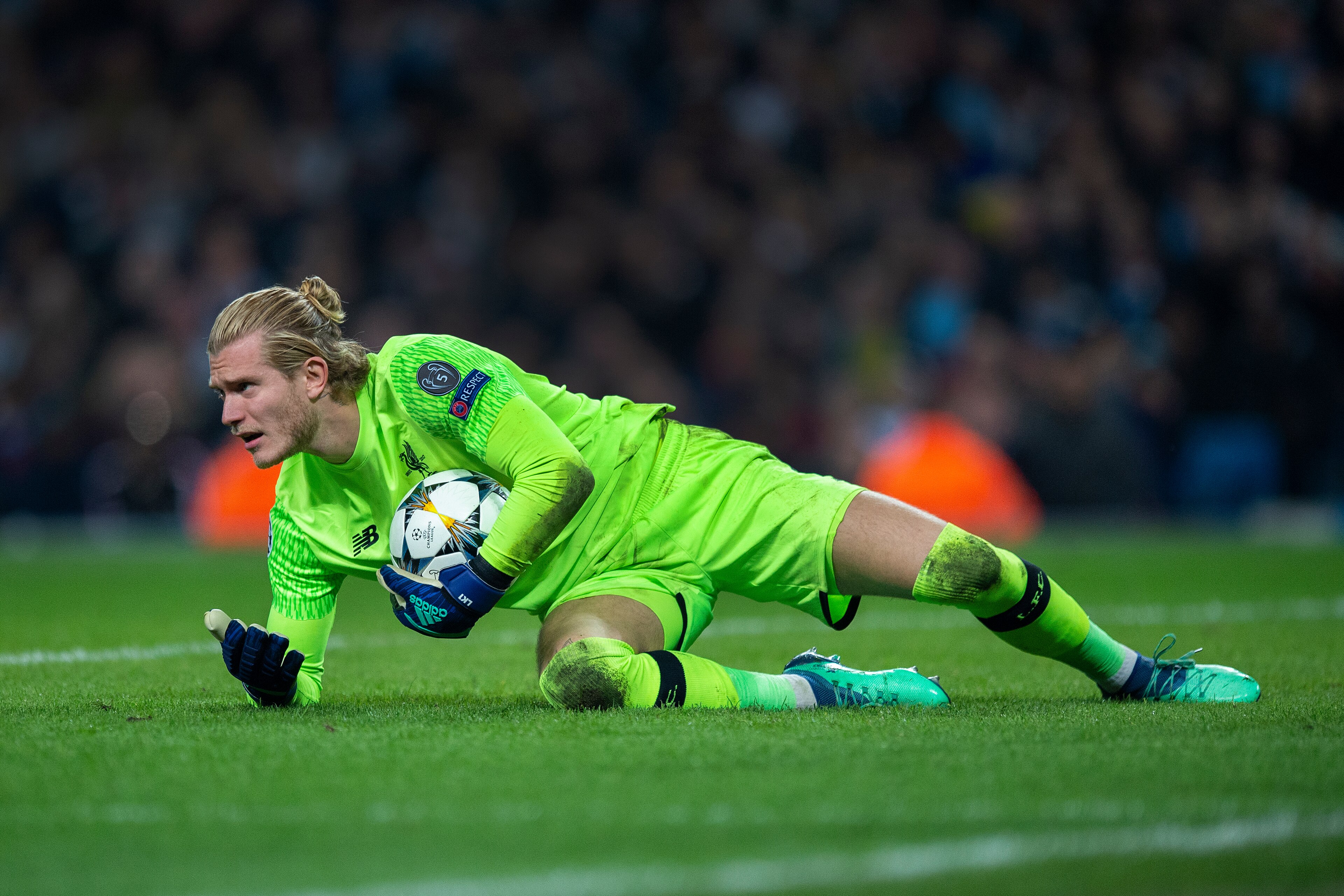 MANCHESTER, ENGLAND - APRIL 10: Liverpool goalkeeper Loris Karius during the UEFA Champions League quarter final, 2nd leg tie between Manchester City and Liverpool at the Etihad Stadium on April 10, 2018 in Manchester, England. (Photo by Visionhaus#GP/Get