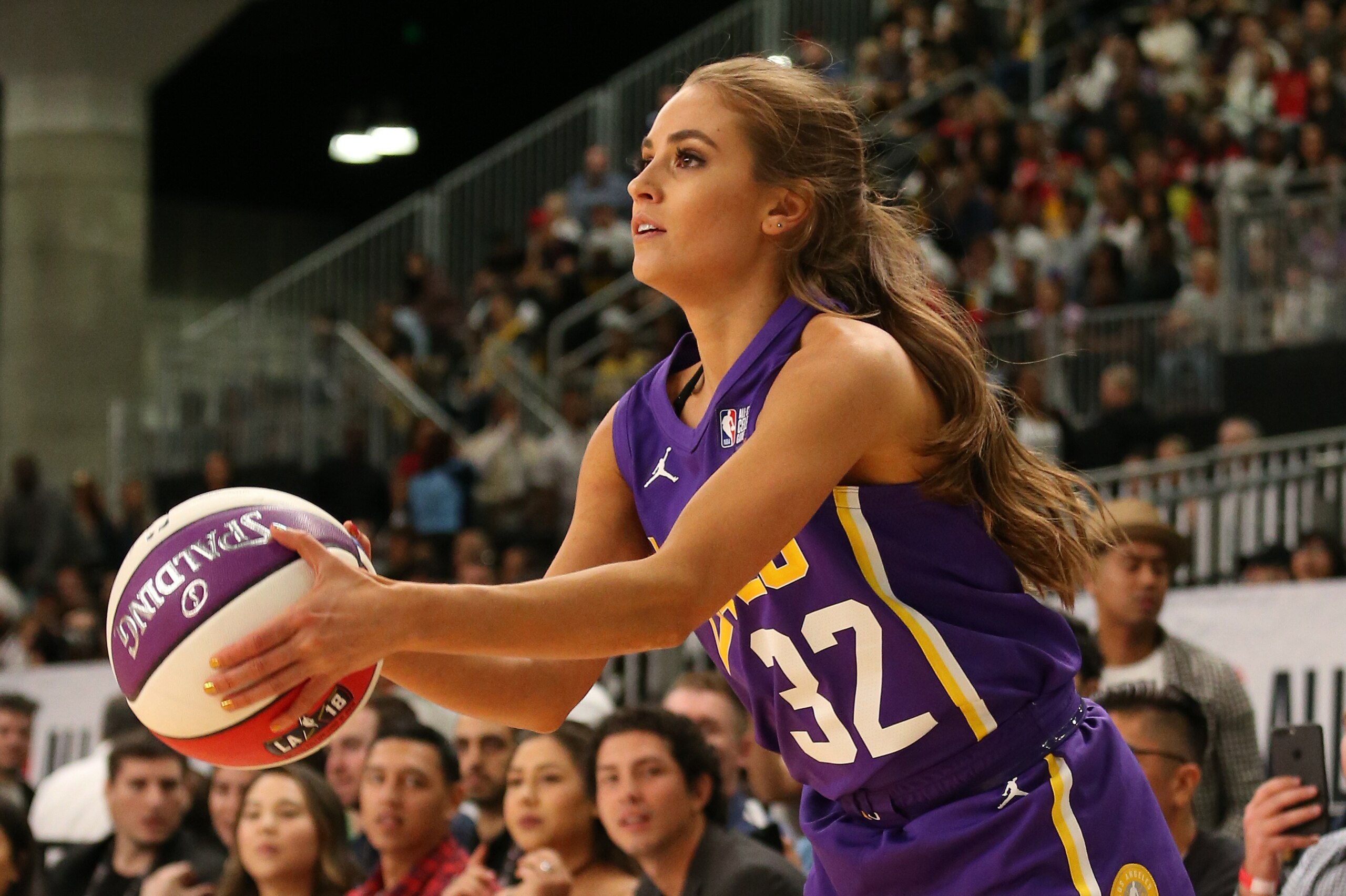 LOS ANGELES, CA - FEBRUARY 16:  Rachel DeMita shoots the ball during the NBA All-Star Celebrity Game presented by Ruffles as a part of 2018 NBA All-Star Weekend at the Los Angeles Convention Center on February 16, 2018 in Los Angeles, California. NOTE TO 