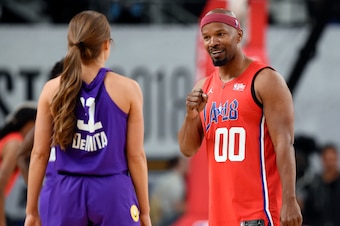 Rachel DeMita and Jamie Foxx in the 2018 NBA All-Star Celebrity Game