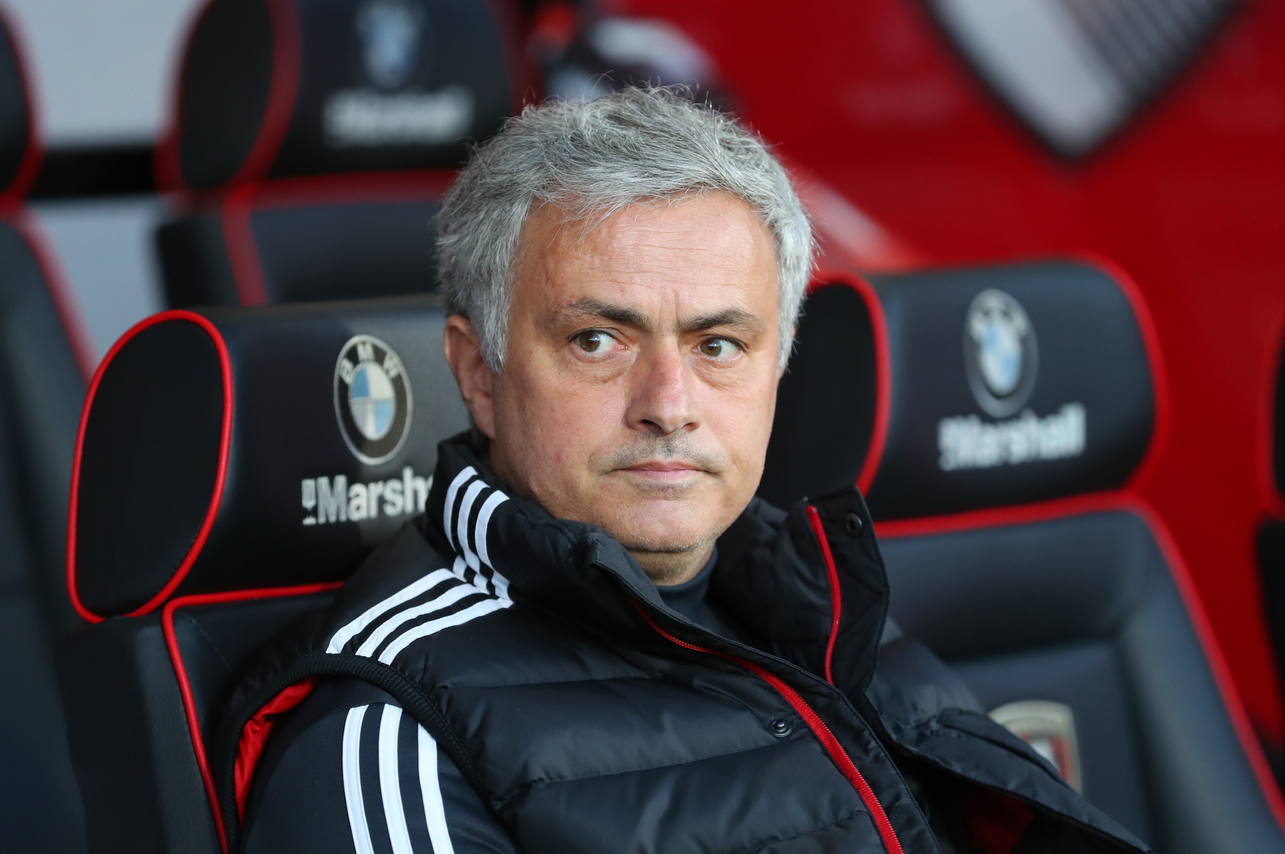 BOURNEMOUTH, ENGLAND - APRIL 18: Jose Mourinho the head coach / manager of Manchester United during the Premier League match between AFC Bournemouth and Manchester United at Vitality Stadium on April 18, 2018 in Bournemouth, England. (Photo by Catherine I