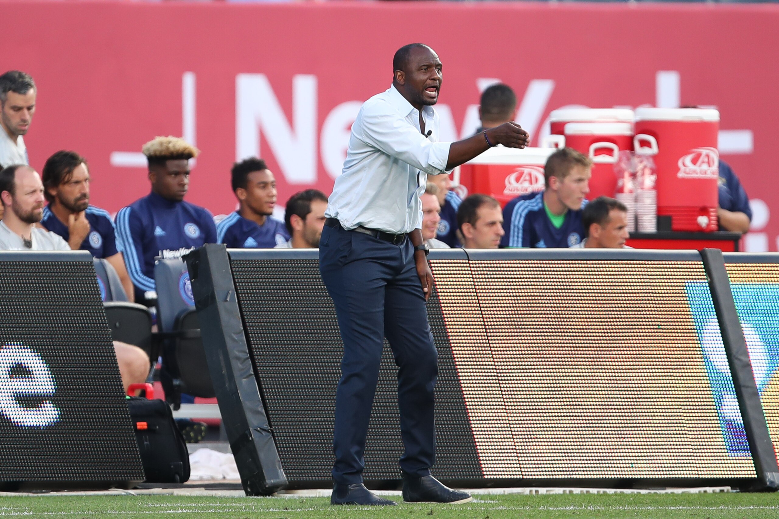 NEW YORK, NY - JULY 19: Patrick Vieira head coach / manager of New York City during MLS fixture between Toronto FC and New York City FC at Yankee Stadium on July 19, 2017 in New York City. (Photo by Robbie Jay Barratt - AMA/Getty Images)