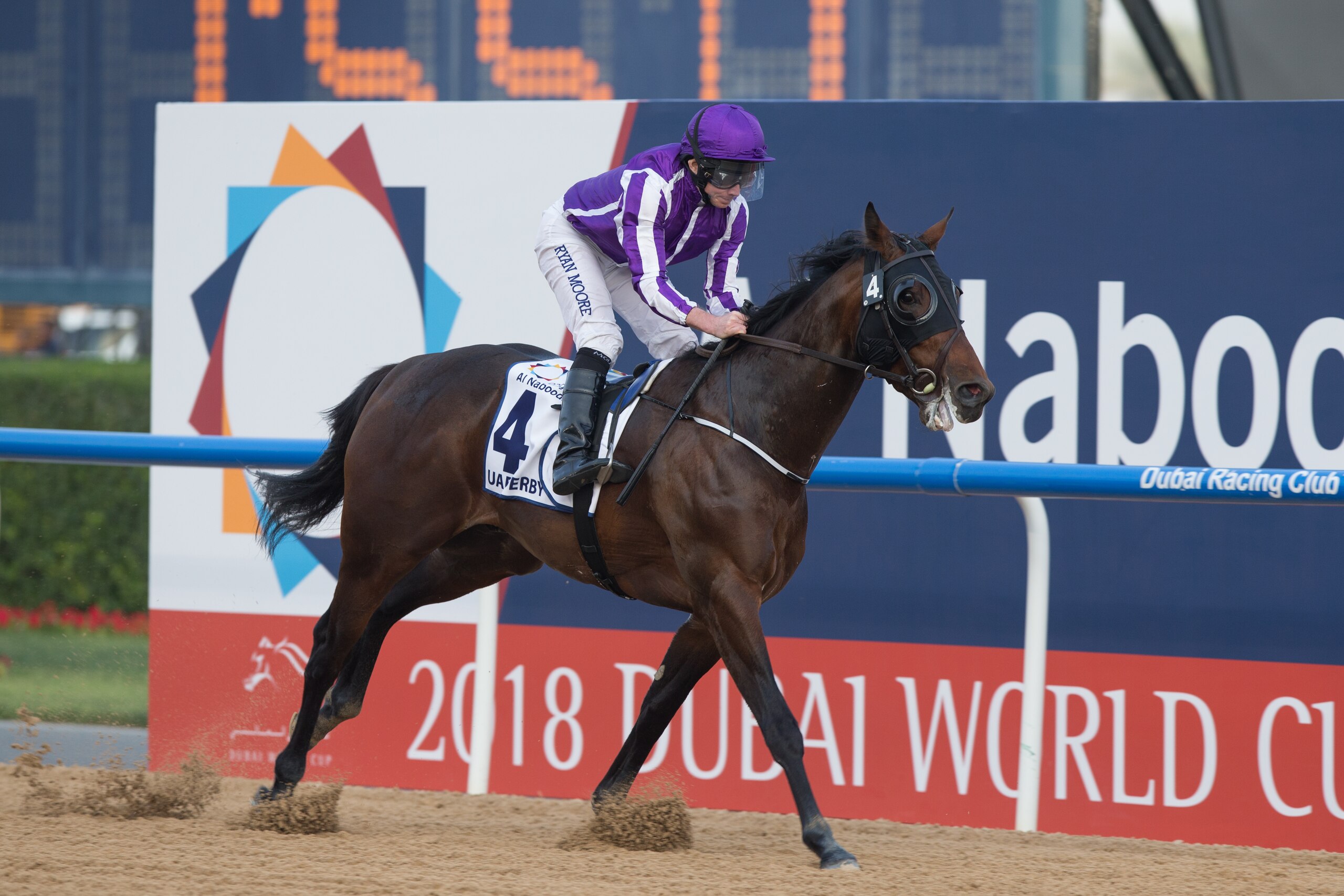 DUBAI, UNITED ARAB EMIRATES - MARCH 31: Ryan Moore riding Mendelssohn wins the UAE Derby during the Dubai World Cup Day at Meydan Racecourse on March 31, 2018 in Dubai, United Arab Emirates. DUBAI, UNITED ARAB EMIRATES - MARCH 31: Ryan Moore riding Mendelssohn wins the UAE Derby during the Dubai World Cup Day at Meydan Racecourse on March 31, 2018 in Dubai, United Arab Emirates.