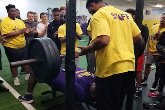 Kiyaunta Goodwin works on the bench press.