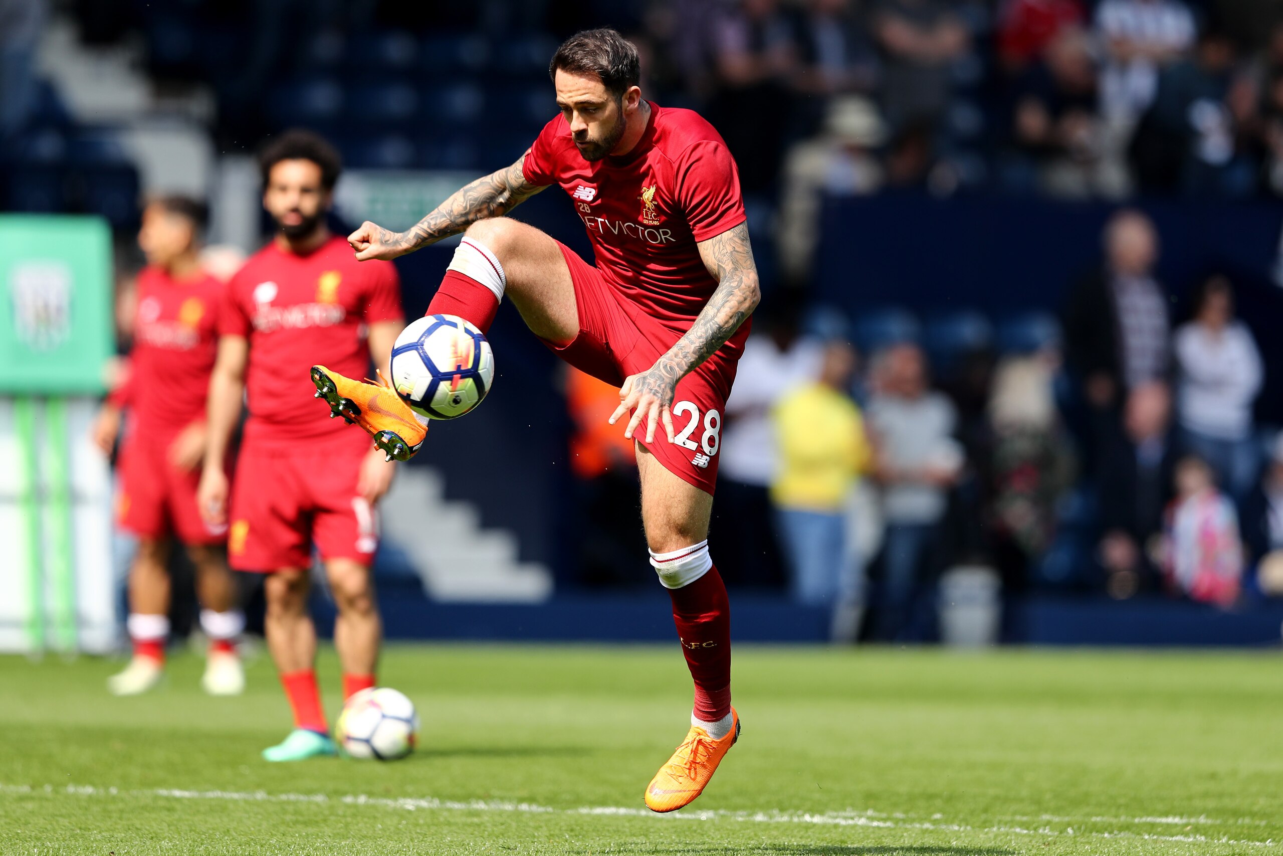 WEST BROMWICH, ENGLAND - APRIL 21:  Danny Ings of Liverpool warms up prior to the Premier League match between West Bromwich Albion and Liverpool at The Hawthorns on April 21, 2018 in West Bromwich, England.  (Photo by Matthew Lewis/Getty Images)