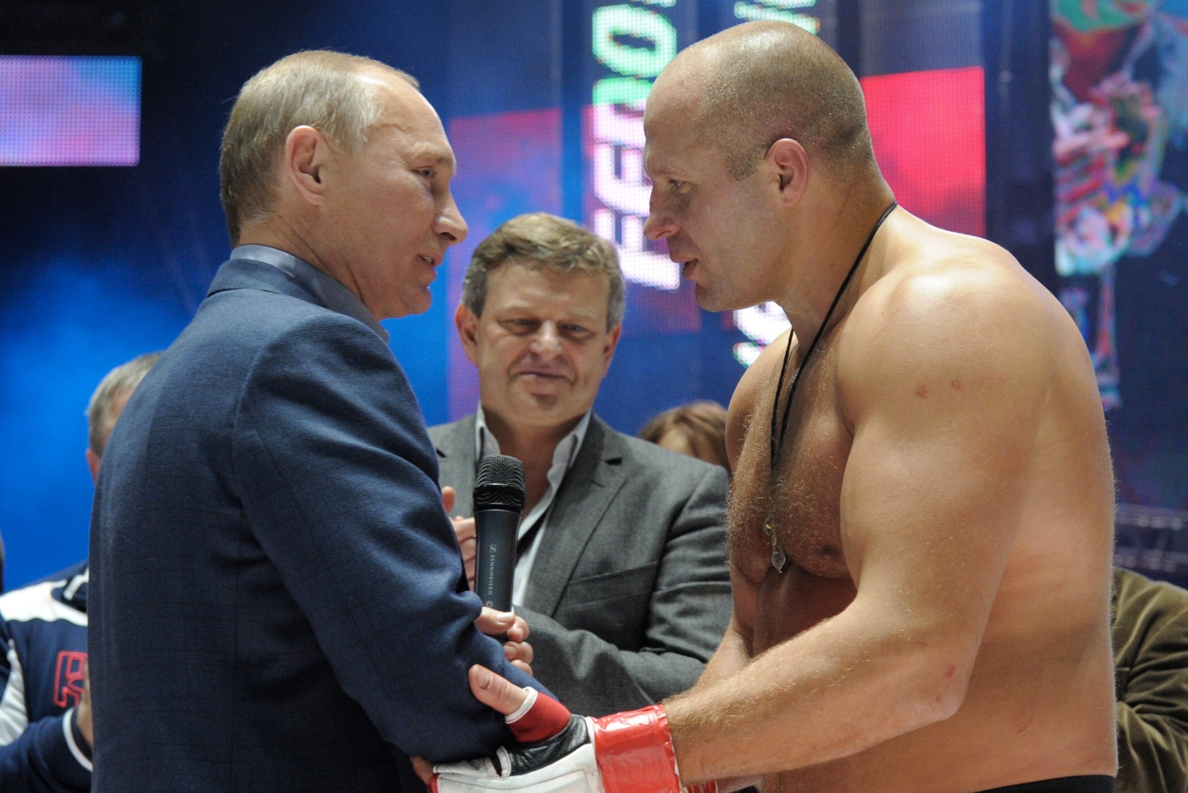 Putin congratulating Fedor after a win