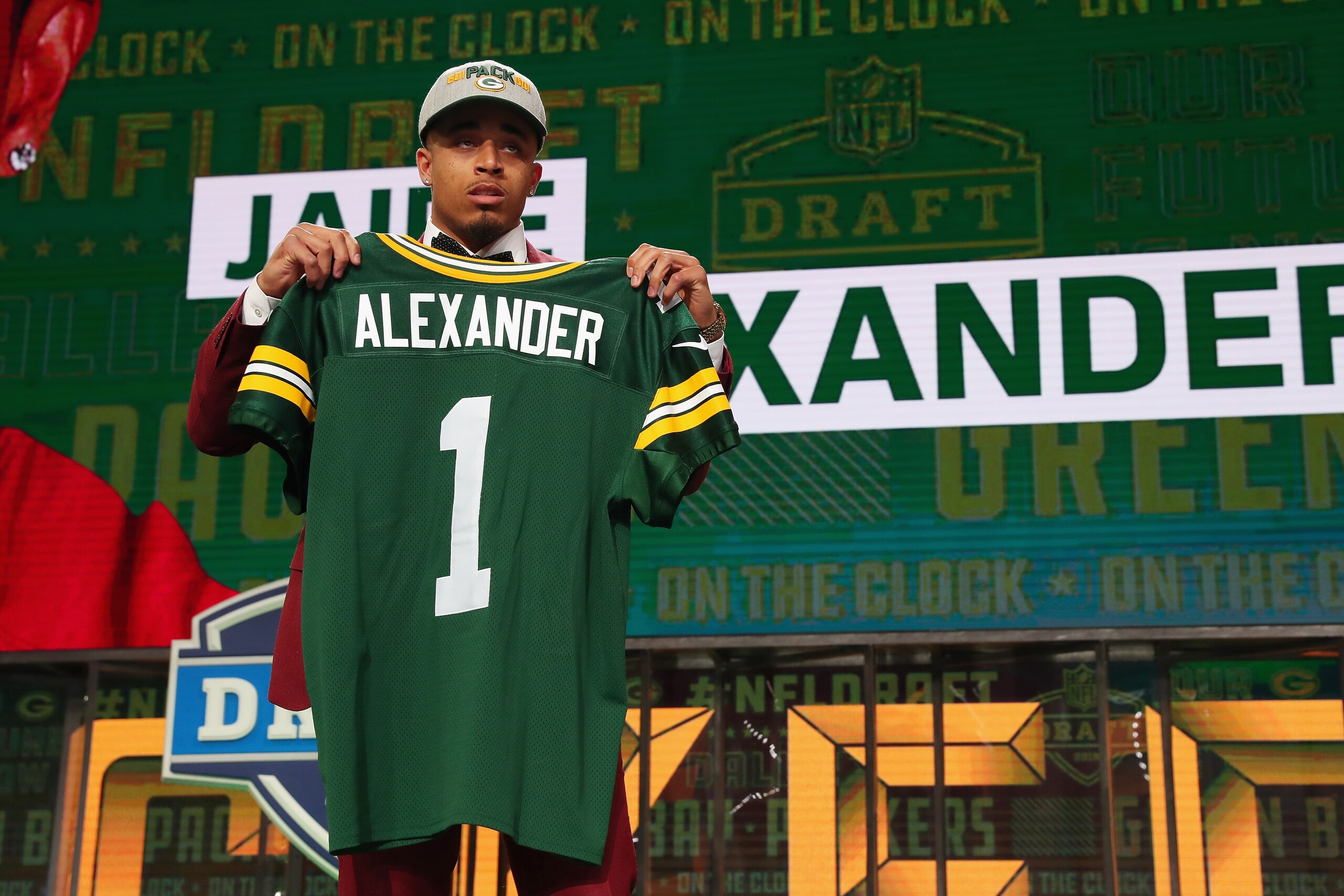 ARLINGTON, TX - APRIL 26:  Jaire Alexander of Louisville poses after being picked #18 overall by the Green Bay Packers during the first round of the 2018 NFL Draft at AT&T Stadium on April 26, 2018 in Arlington, Texas.  (Photo by Tom Pennington/Getty Imag
