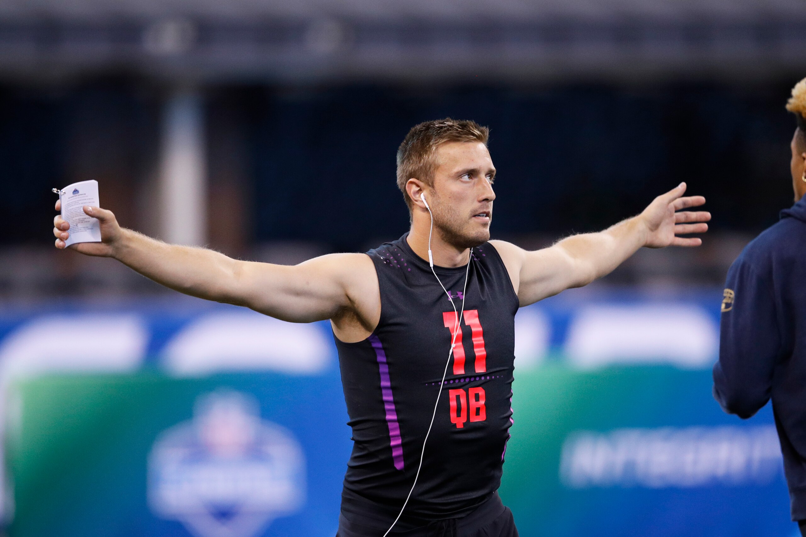 INDIANAPOLIS, IN - MARCH 03: Richmond quarterback Kyle Lauletta stretches during the NFL Combine at Lucas Oil Stadium on March 3, 2018 in Indianapolis, Indiana. (Photo by Joe Robbins/Getty Images) INDIANAPOLIS, IN - MARCH 03: Richmond quarterback Kyle Lauletta stretches during the NFL Combine at Lucas Oil Stadium on March 3, 2018 in Indianapolis, Indiana. (Photo by Joe Robbins/Getty Images)