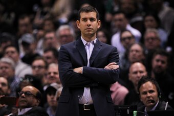 MILWAUKEE, WI - APRIL 26:  Head coach Brad Stevens of the Boston Celtics looks on in the second quarter against the Milwaukee Bucks during Game Six of Round One of the 2018 NBA Playoffs at the Bradley Center on April 26, 2018 in Milwaukee, Wisconsin. NOTE