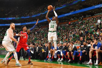 BOSTON, MA - APRIL 28: Terry Rozier #12 of the Boston Celtics shoots the ball against the Philadelphia 76ers in Game One of the Eastern Conference Semifinals of the 2018 NBA Playoffs on April 30, 2018 at the TD Garden in Boston, Massachusetts. NOTE TO USE