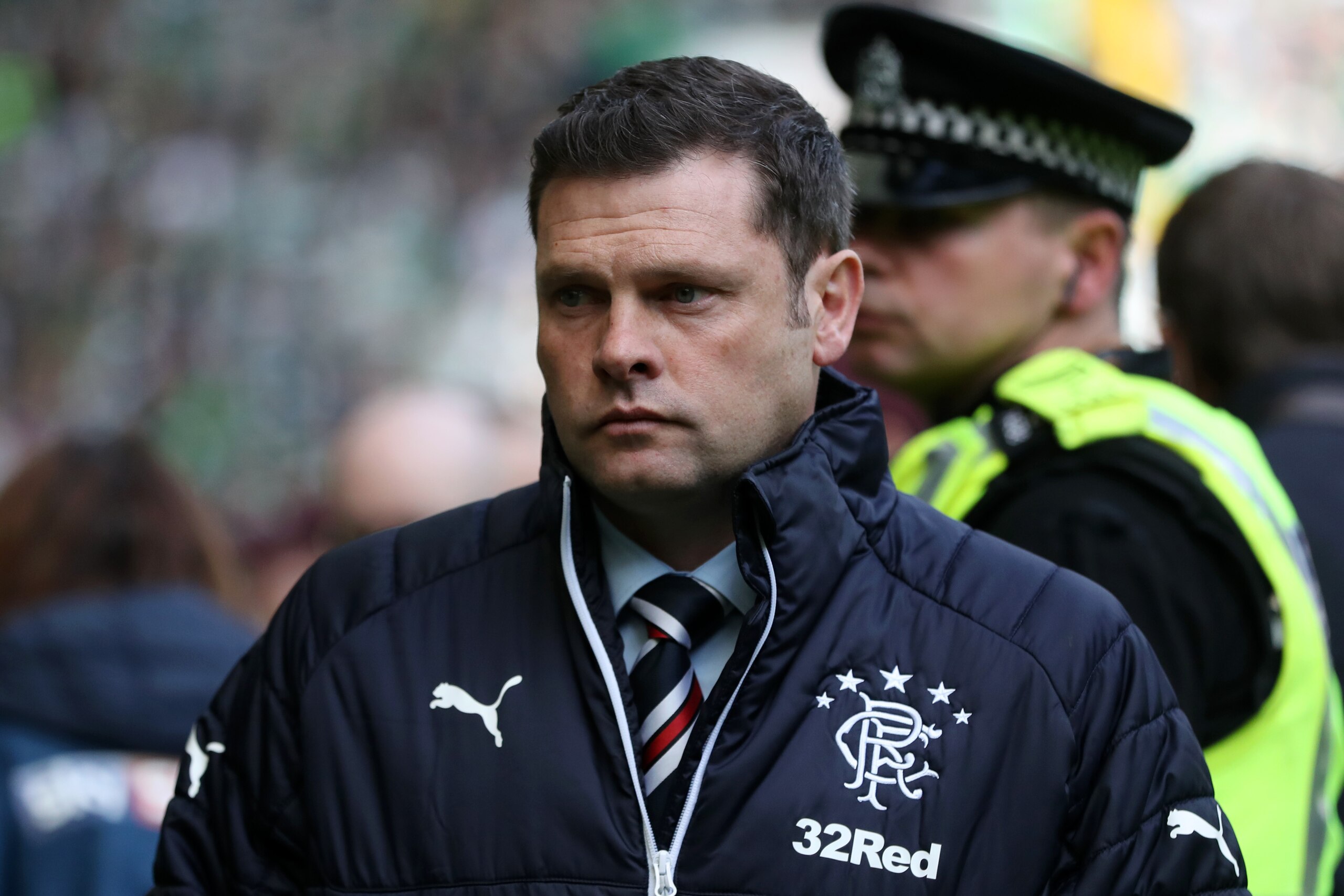 GLASGOW, SCOTLAND - APRIL 29: Graeme Murty, Manager of Rangers looks on prior to the Scottish Premier League match between Celtic and Rangers at Celtic Park on April 29, 2018 in Glasgow, Scotland.  (Photo by Ian MacNicol/Getty Images)