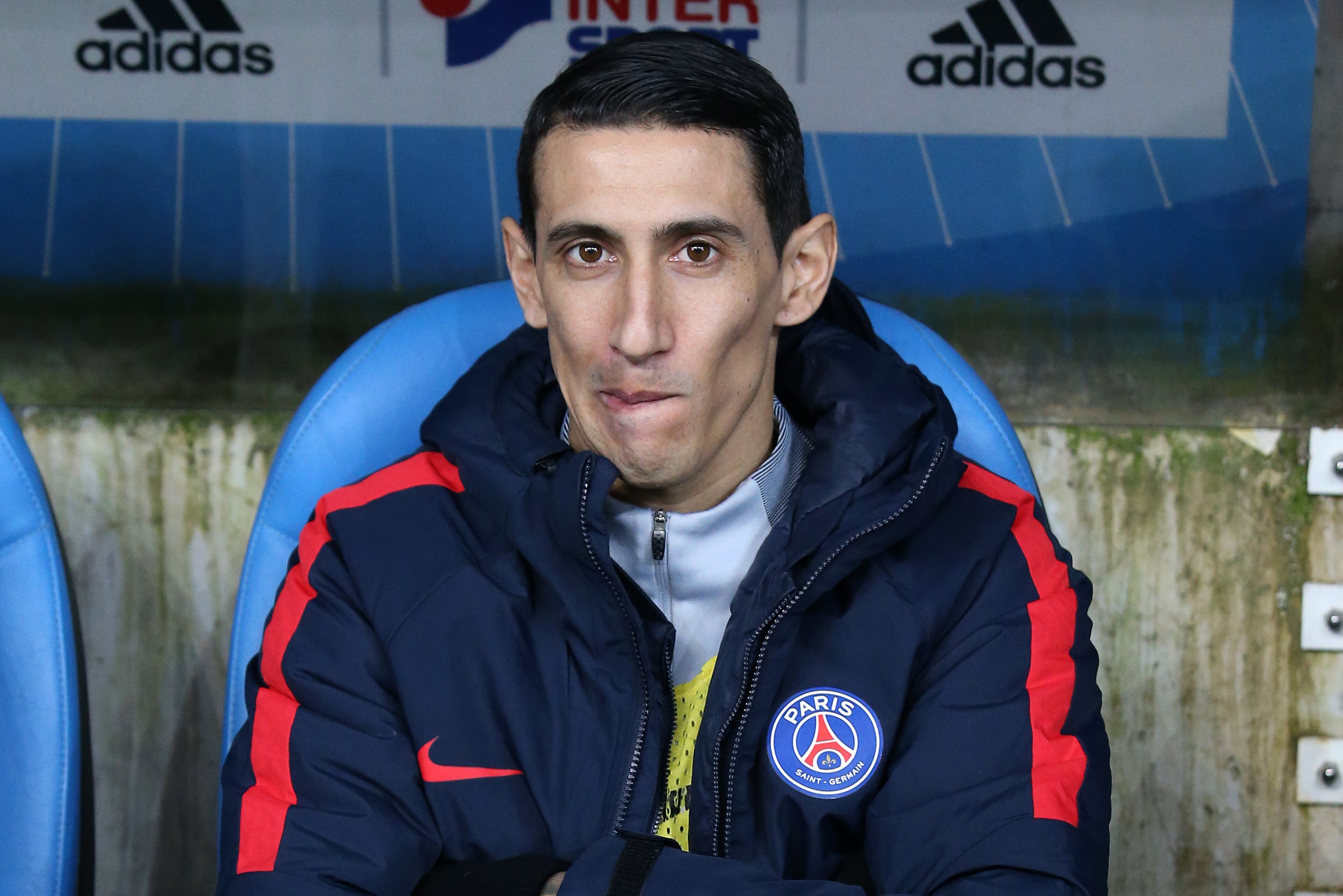MARSEILLE, FRANCE - FEBRUARY 26: Angel Di Maria of PSG seats on the bench during the French Ligue 1 match between Olympique de Marseille (OM) and Paris Saint Germain (PSG) at Stade Velodrome on February 26, 2017 in Marseille, France. (Photo by Jean Catuff