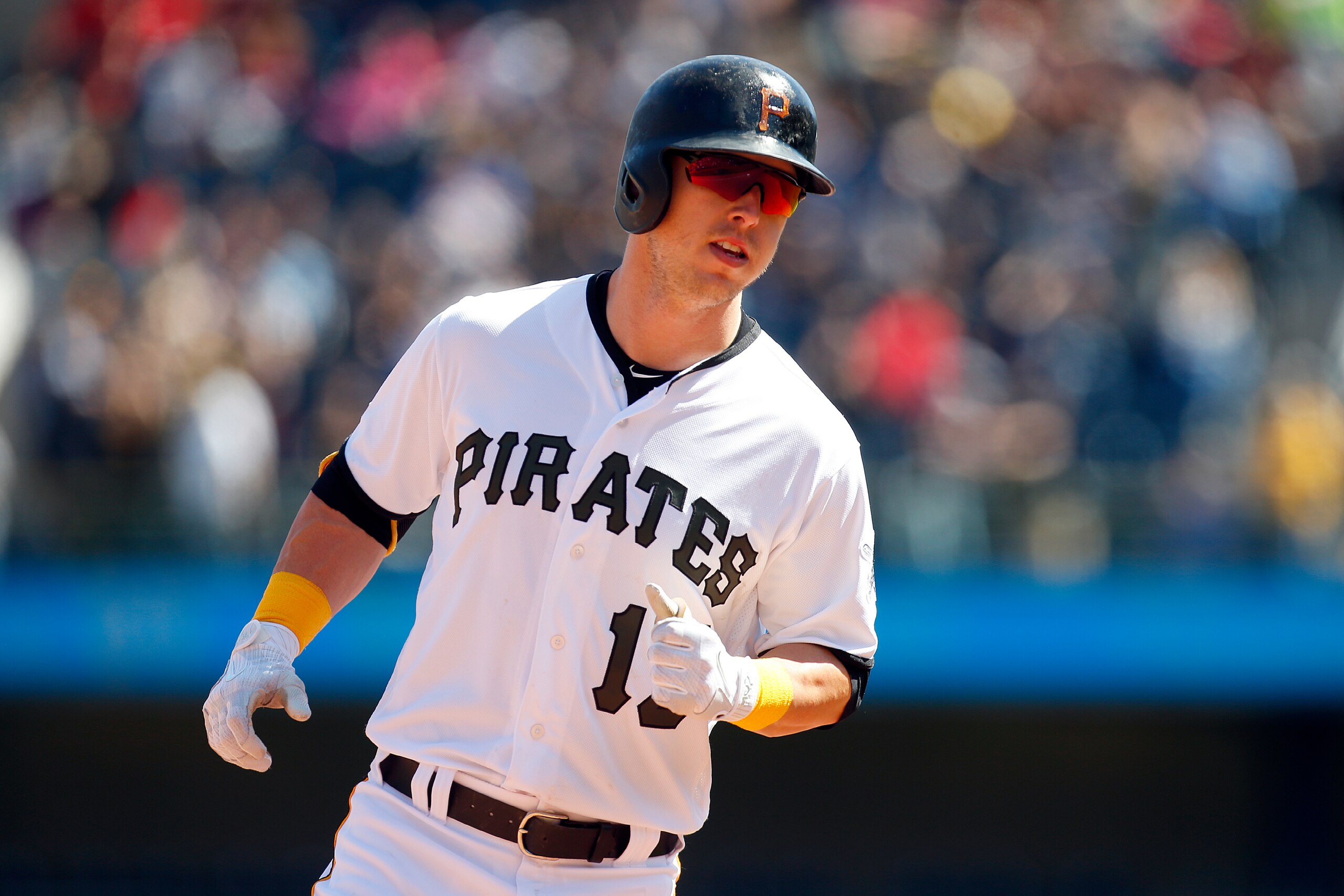 PITTSBURGH, PA - APRIL 26:  Corey Dickerson #12 of the Pittsburgh Pirates rounds second after hitting a walk off home run in the ninth inning against the Detroit Tigers during interleague play at PNC Park on April 26, 2018 in Pittsburgh, Pennsylvania.  (P